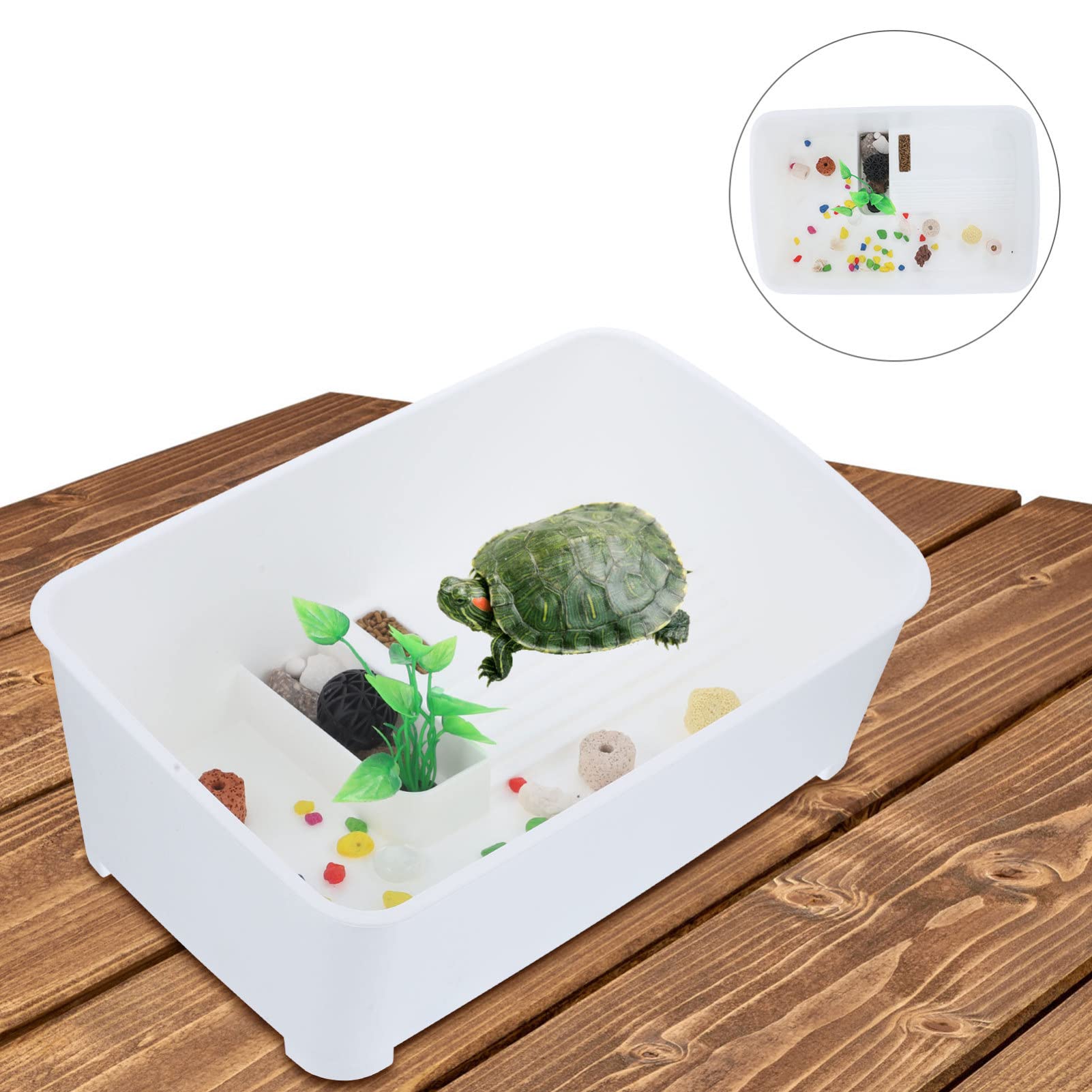 POPETPOP Cuenca de Cría del Tanque de Tortugas con Plataforma Plantas para Hábitat de Reptiles y Tortugas Casa