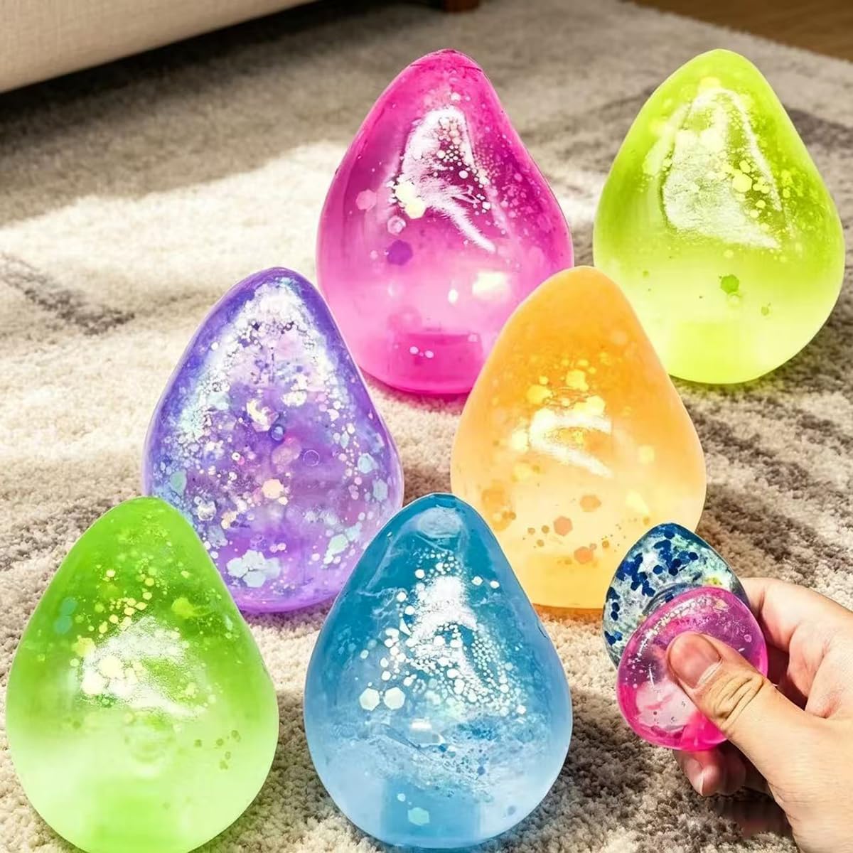 1PCS Water Drop Shape Malt Syrup Stress Relief Ball,Soft Squeeze Desk Ornament with Colorful Sequins Suitable for Daily Relaxation(Random Color)