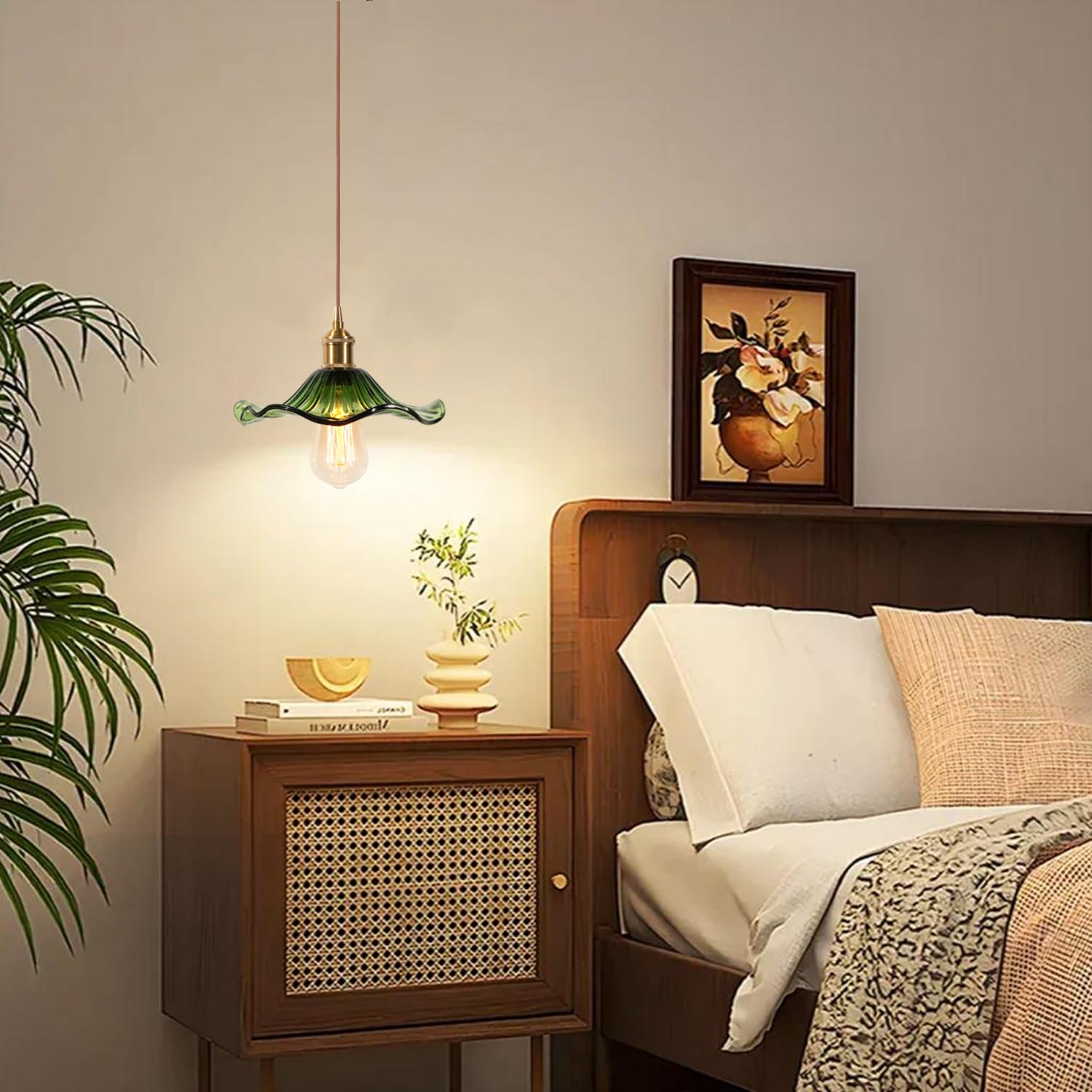 Set di 2 sospensioni in vetro industriale vintage lampada a sospensione E27 lampadario con paralume a forma di loto altezza regolabile plafoniere per cucina, sala da pranzo, camera da letto