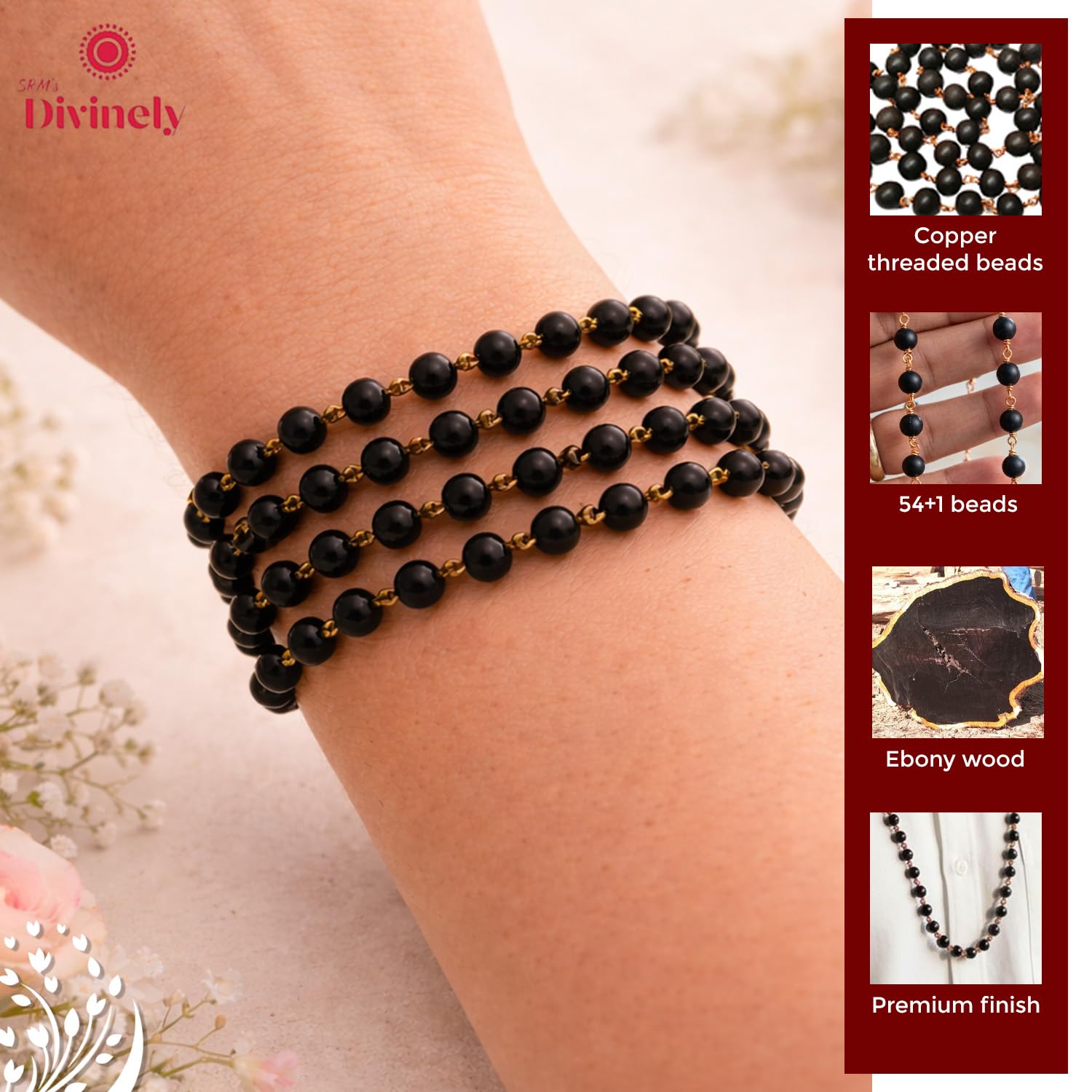 Divinely 100% Natural Karungali Malai Original 6mm | Certified Copper Thread Karungali Mala 54+1 Beads | Black Ebony Wood Necklace for Japa, Meditation & Spiritual Balance | Free Yoga eBook & 30-Day Warranty 2