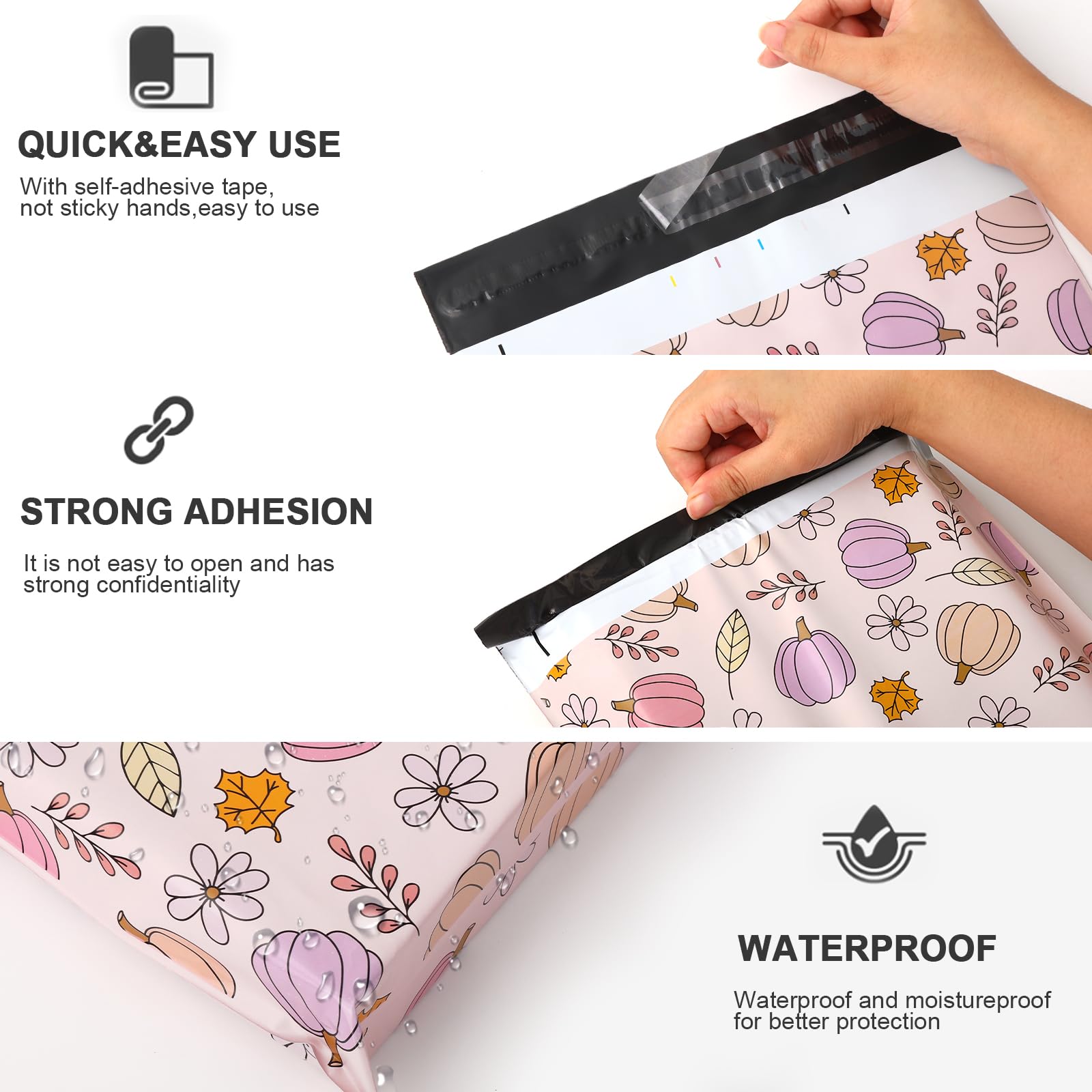 Whaline 100 Pcs Halloween Poly Mailers 10x13 Inch - Ghost Pumpkin Candy Design