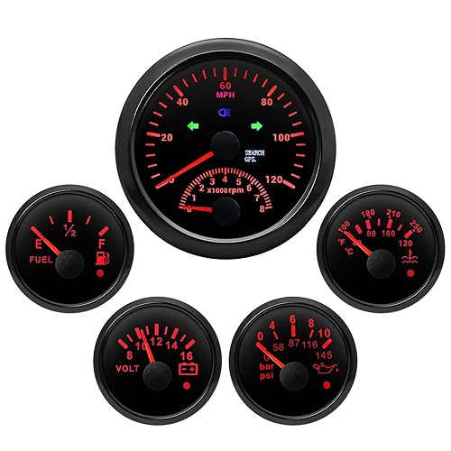 Miniatura 10 de ARTILAURA Juego de 5 calibradores GPS de 3-38 pulgadas 3.346in con tacómetro, medidor de nivel de combustible de 2-116 pulgadas, medidor de