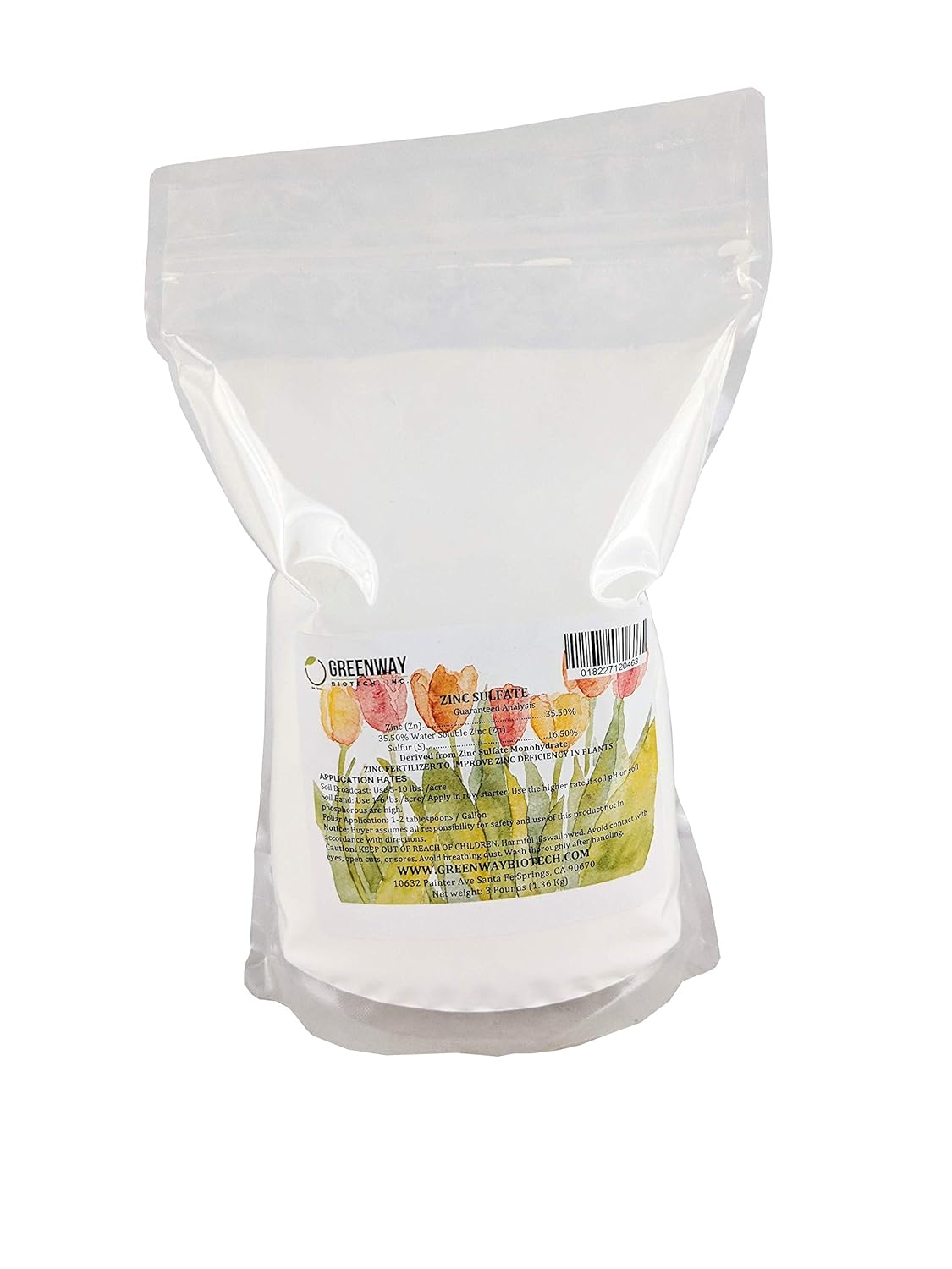 Greenway Biotech, Inc. Zinc Sulfate Powder 35.5% Monohydrate Plus 16.5% Sulfur (3 Pounds)
