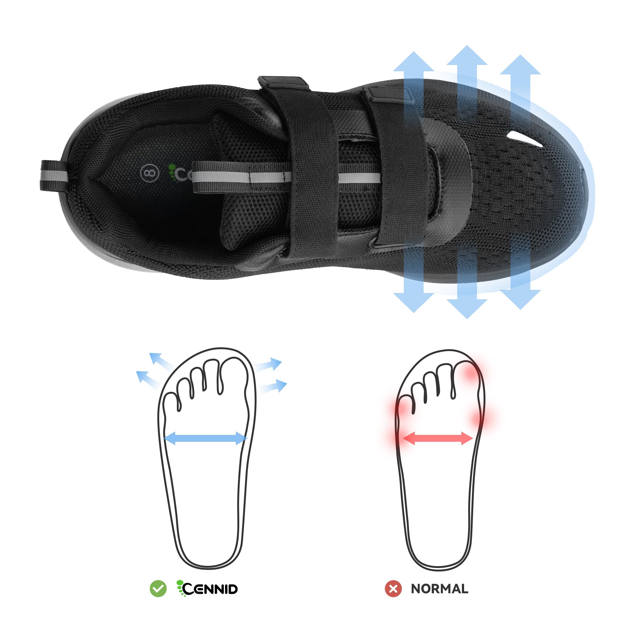 Hombre Zapatos Diabético Anchos Ortopédico Antideslizantes Impermeable Hook and Loop Ajustable Especiales para Pies Sensibles Air Cushion