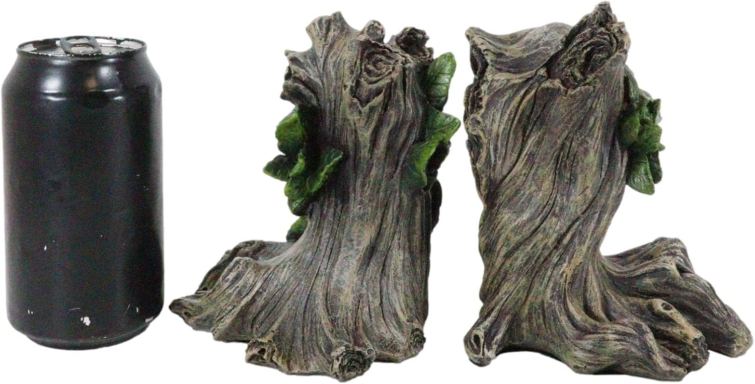 Ebros Gift Mythical Forest Tree Spirit Ent Celtic Greenman Decorative Bookends Figurine Pair Set 6" Tall Wicca Horned God Sculptural Bookend Library Bookshelf Accent