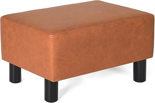 Mini reposapiés otomano de 15.7 pulgadas, reposapiés acolchado de piel sintética con patas de madera maciza, reposapiés rectangular moderno para