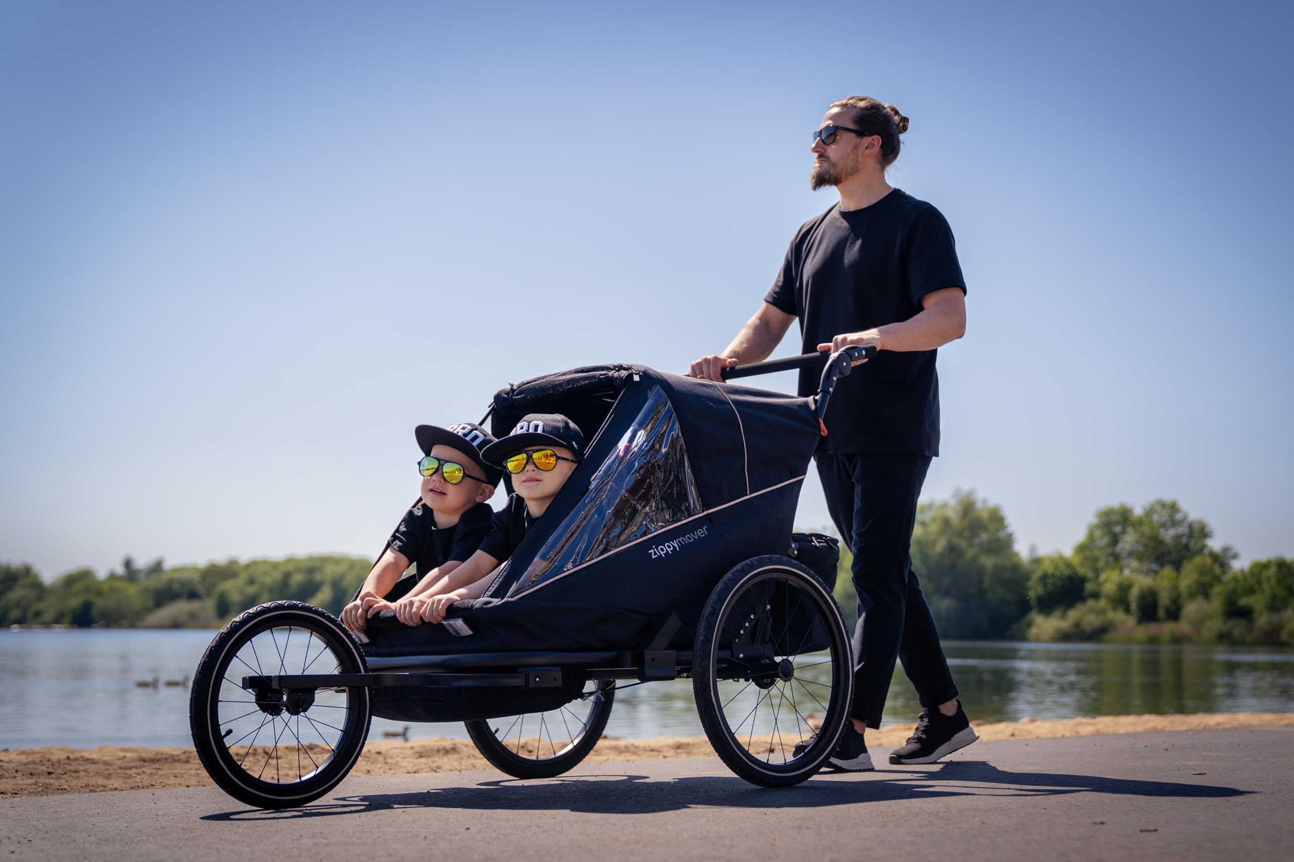 Sportlicher Kinderfahrradanhänger Zweisitzer Zwei Kinder 3in1 Set Buggy Jogger Kinderwagen Fahrradanhänger Kinderanhänger