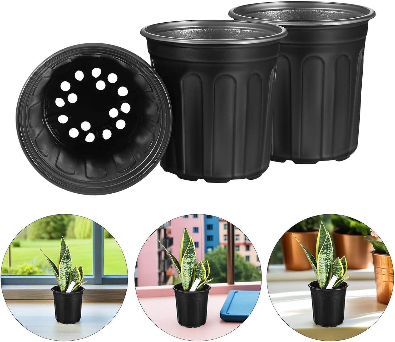 Wakauto 50pcs Plastic Nursery Pots with Drainage Holes, 16.5cm Round Seedling Starter Containers for Outdoor Gardening and Transplanting Succulents, Garden Planter Pots