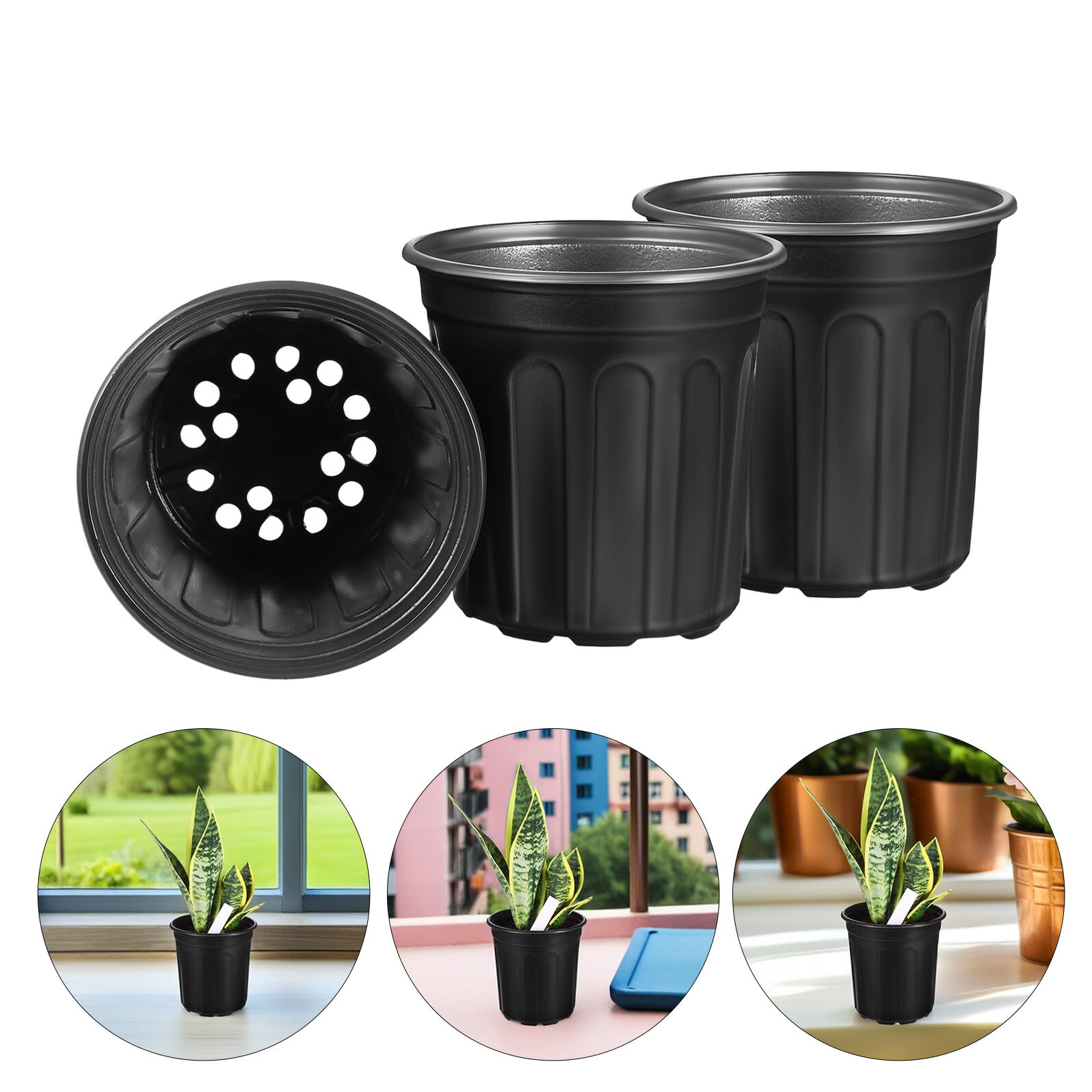 Anneome Lot de 50 Pots de Semis Ronds en Plastique Noir avec Trous de Drainage Diamètre 165 CM pour Plantes D’Intérieur et Extérieur Pots de Pépinière Polyvalents pour Repiquage et
