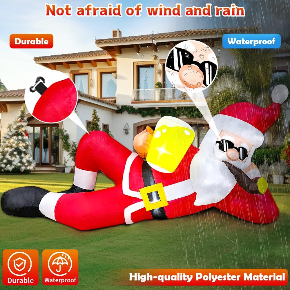 6FT Inflatable Lying Santa Claus Outdoor Decoration with LED Lights - Christmas Blow up Yard Decor for Outside Garden Lawn Xmas - Image 6
