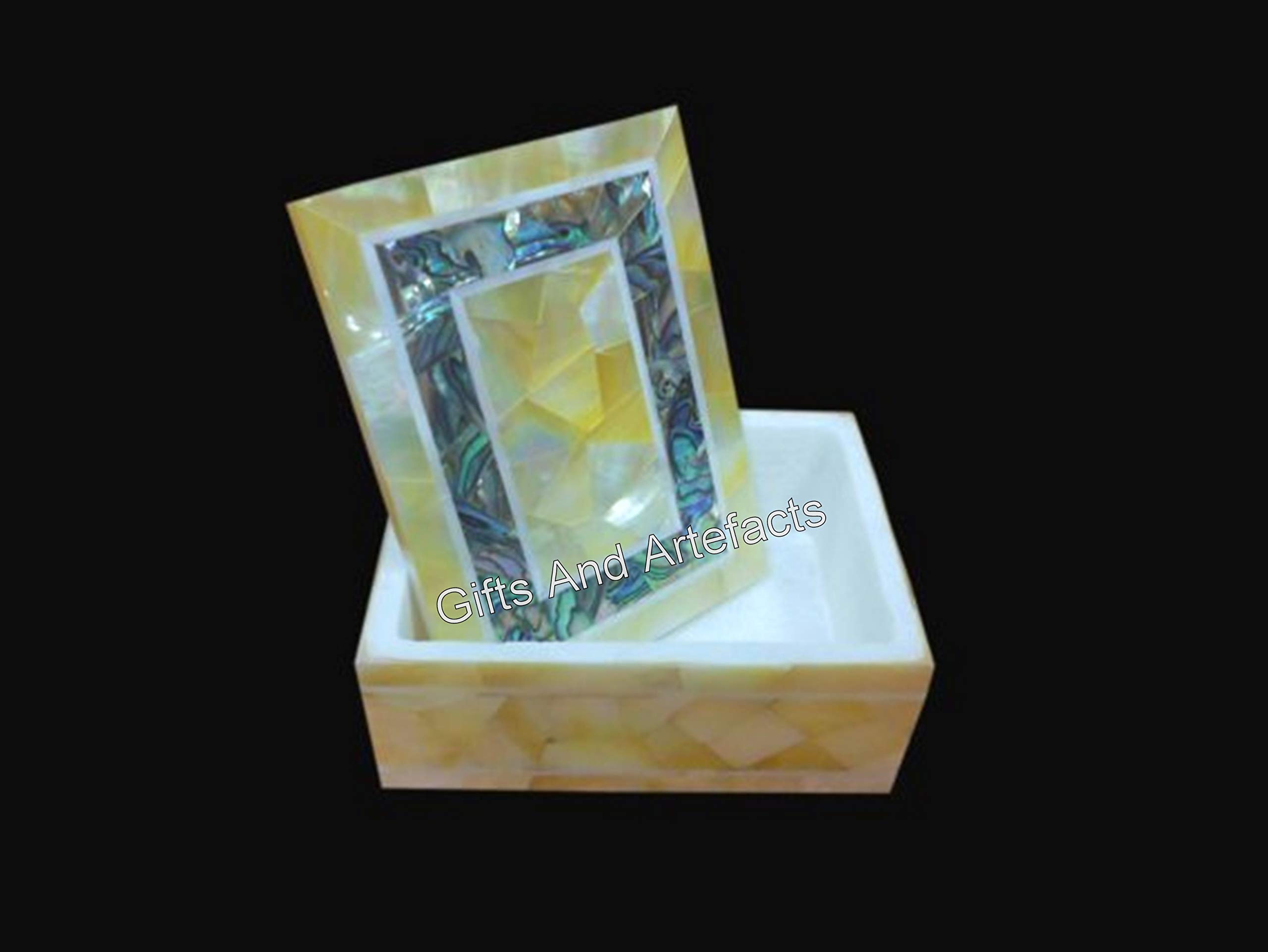 Boîte à bijoux en marbre rectangulaire 10,2x7,6 cm pierres semi-précieuses superposées