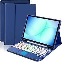 MePadKey Touchpad Keyboard Case for Samsung Galaxy Tab A11 Plus/A9 Plus 2025/2023 11 inch, 7-Color Backlight Type-C Charging Keyboard with Pencil Holder Cover Fit Tablet A11+/A9+ Dark Blue