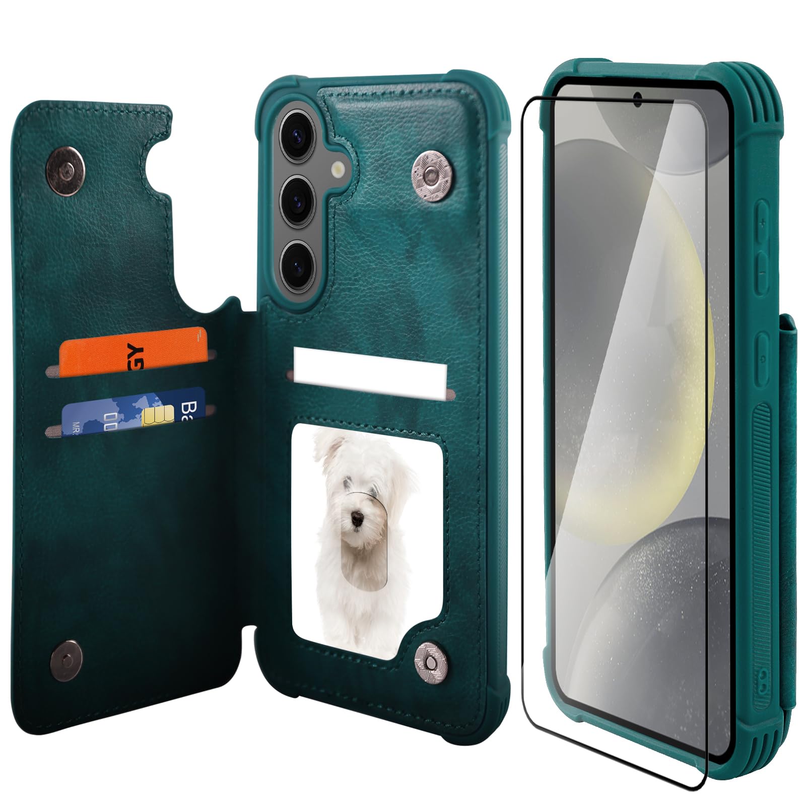 VANAVAGY Wallet Case for Galaxy S24 Plus for Women Men, PU Leather Phone Cover with Magnetic Clasp Kickstand Shockproof Case with RFID Blocking Card