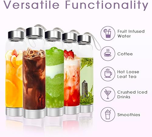 Vista 42 de ChezMax Botella de agua de cristal con centro de cristal natural A - Cristal rosa