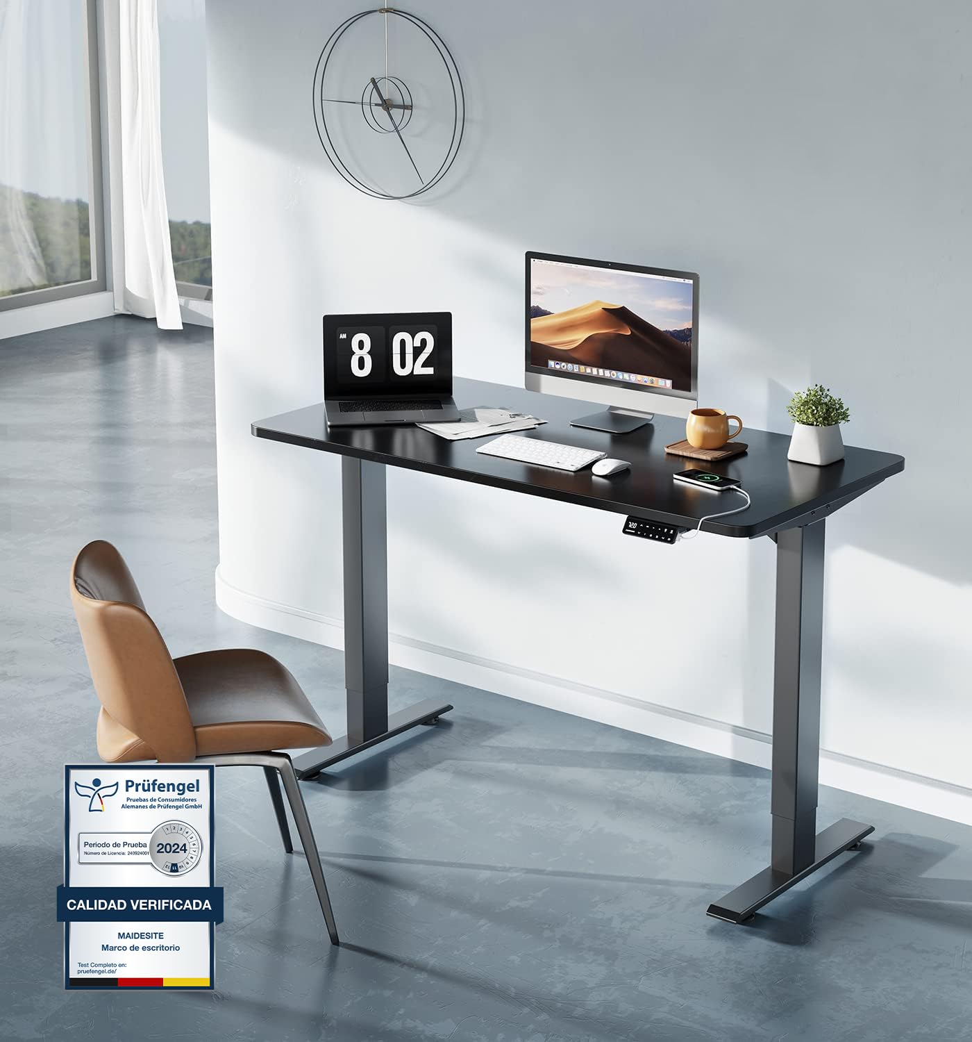 MAIDeSITe Mesa de pie eléctrica Ajustable en Altura 2 Patas Elevadoras con Motor Dual Negro
