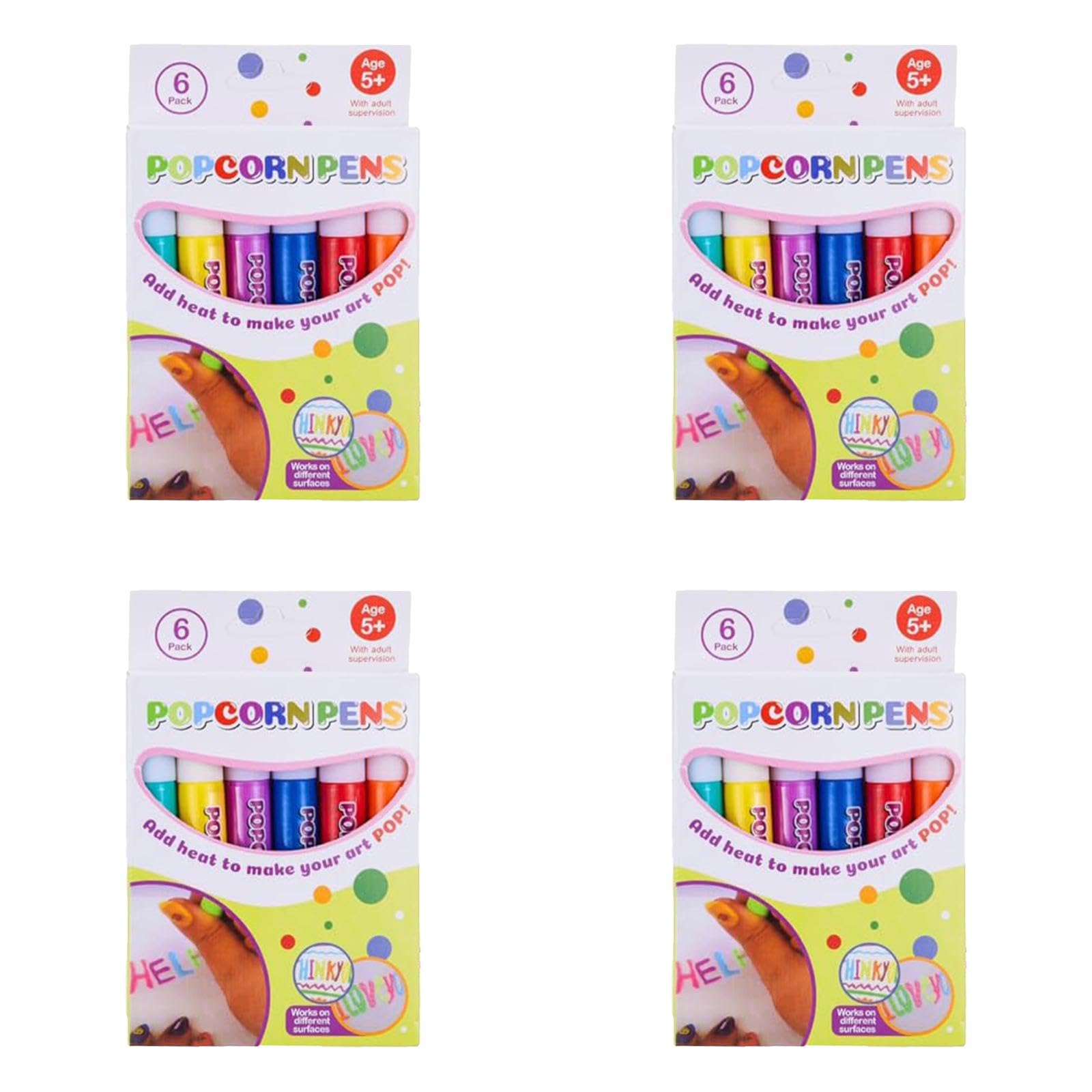 24 Pcs Popcorn Pens For Kids Diy Bubble Popcorn Drawing Pens, 6 Colours