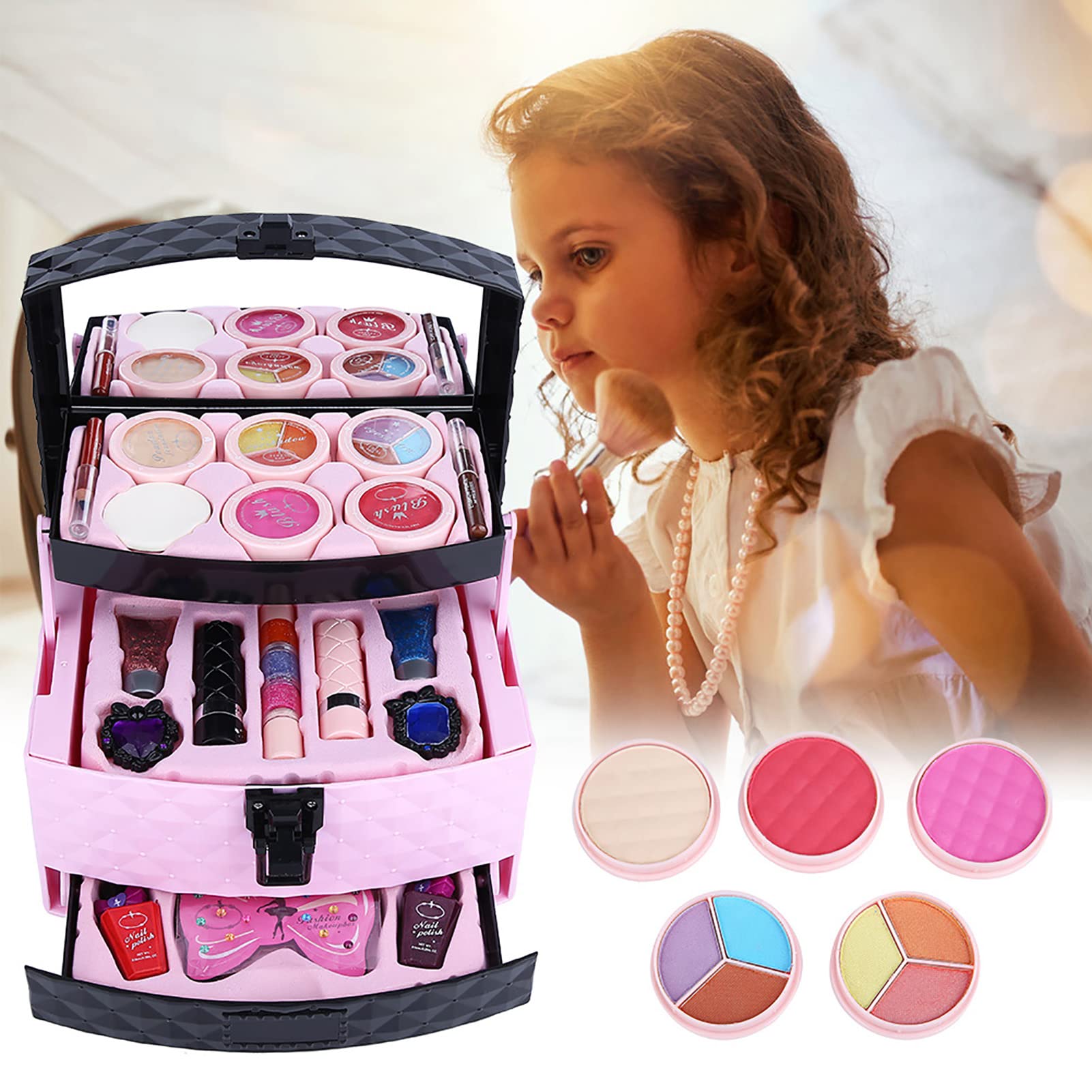 Hidyliu Custodia per Trucchi per Bambini con Fard e Ombretti, Giocattoli Cosmetici Non Tossici per Ragazze, Perfetti per Vestire le Principesse