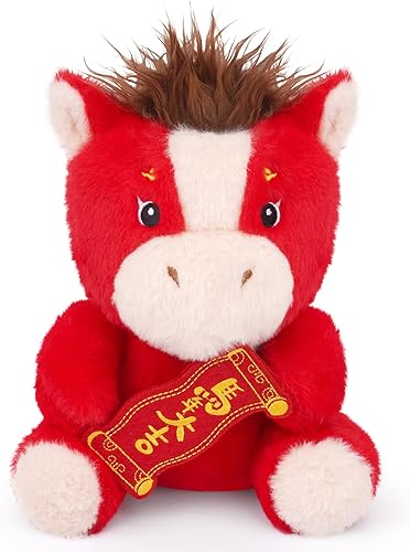 Animal de peluche de caballo chino de Año Nuevo, 8 pulgadas, lindos juguetes de peluche de caballo sentado de 8 pulgadas, peluches de decoración