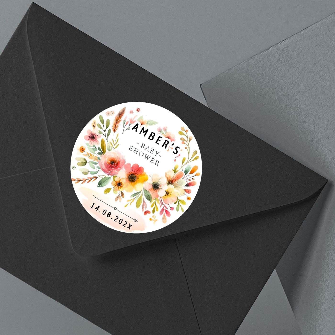 Personalized Customized Labels Tags,Customizable Stickers Watercolor Floral Boho Baby Shower Sticker for Business Custom Made Stickers, 100 Stickers3X3