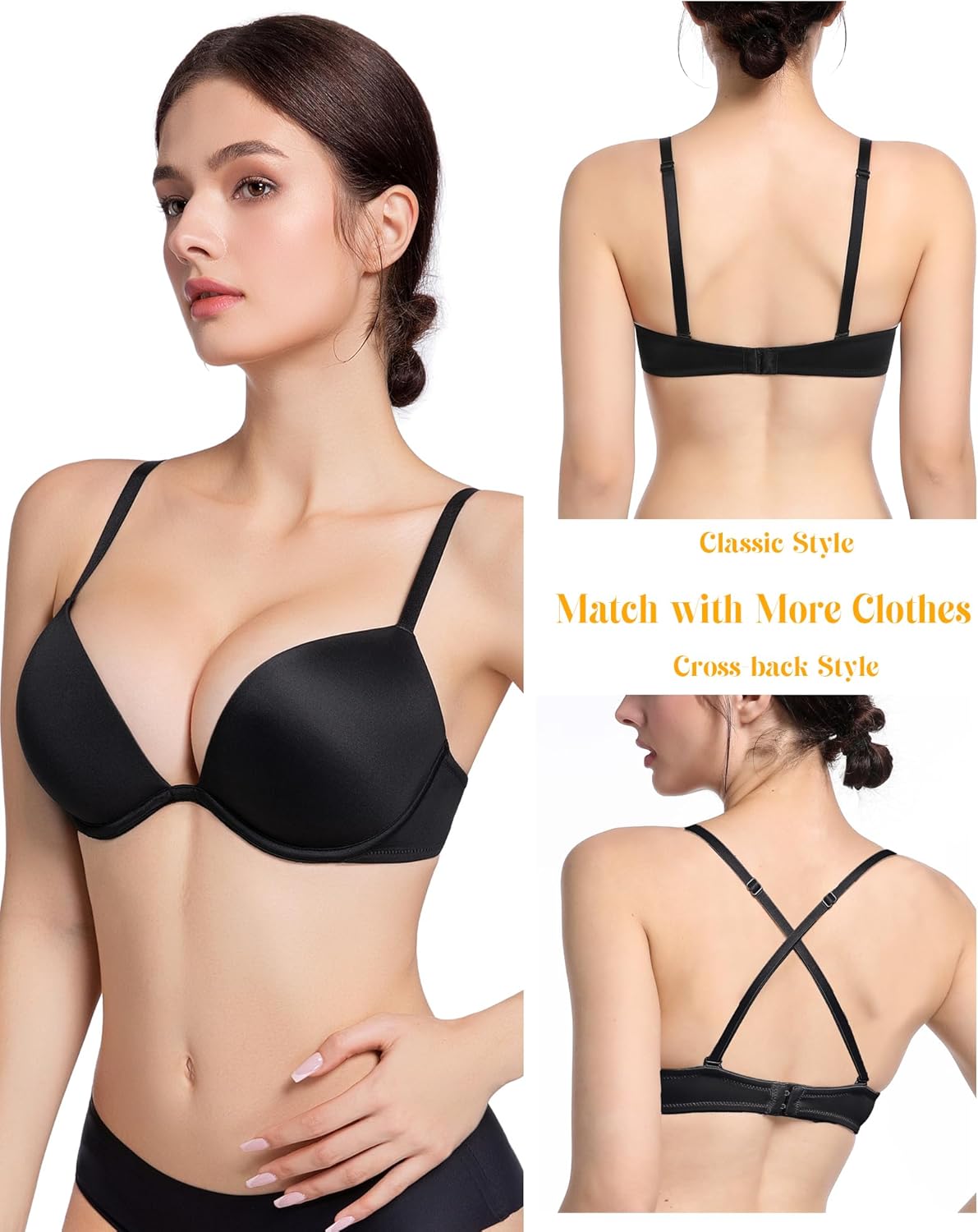 HACI Women's Push Up Bra Plunge Deep V Thick Padded Underwire Seamless Multiway Add 2 Cups - Image 3