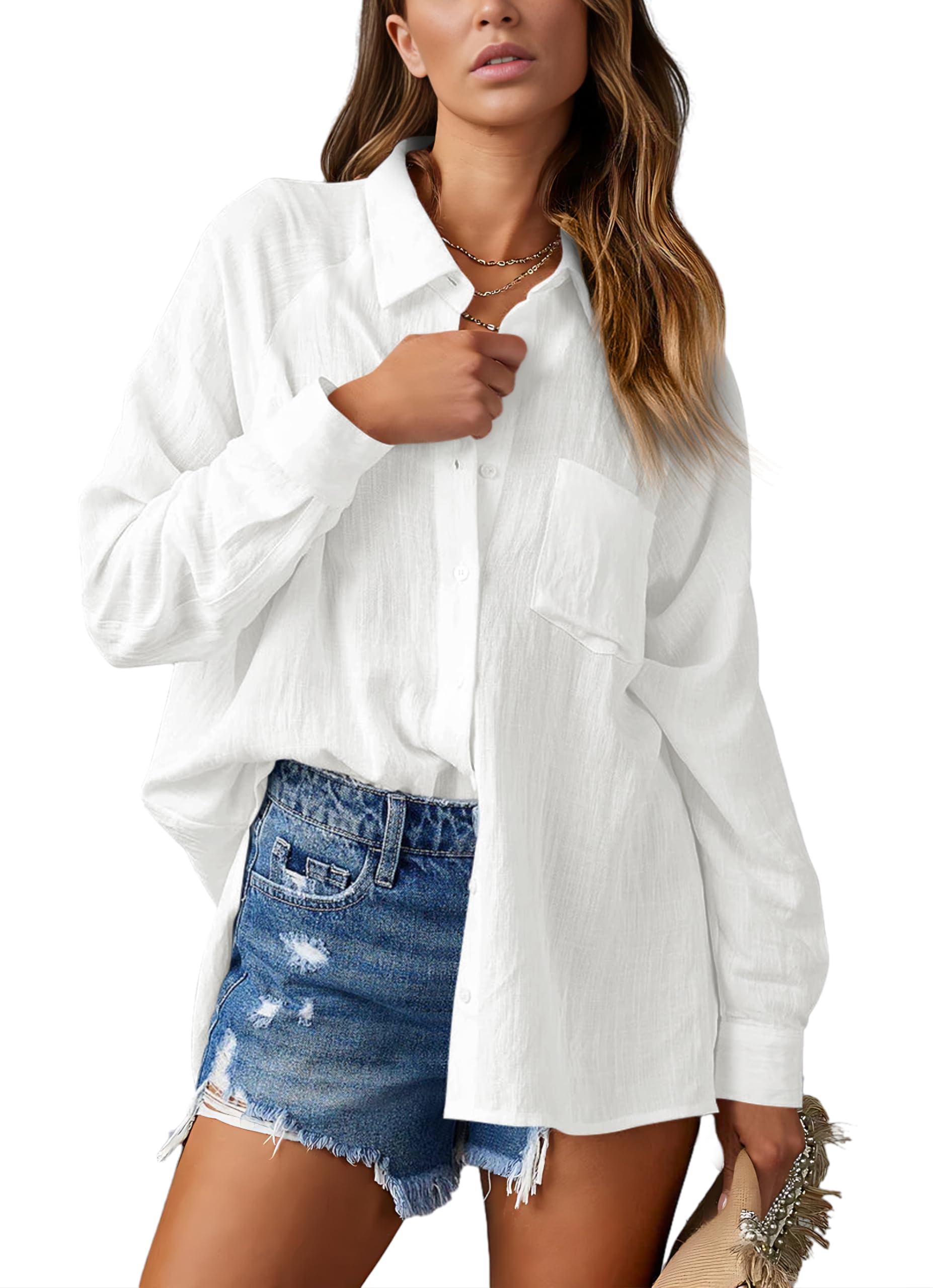 NONSAR Blusa elegante para mujer, cuello en V, camisa, blusa, manga larga, informal, informal, túnica, elegante, con bolsillo