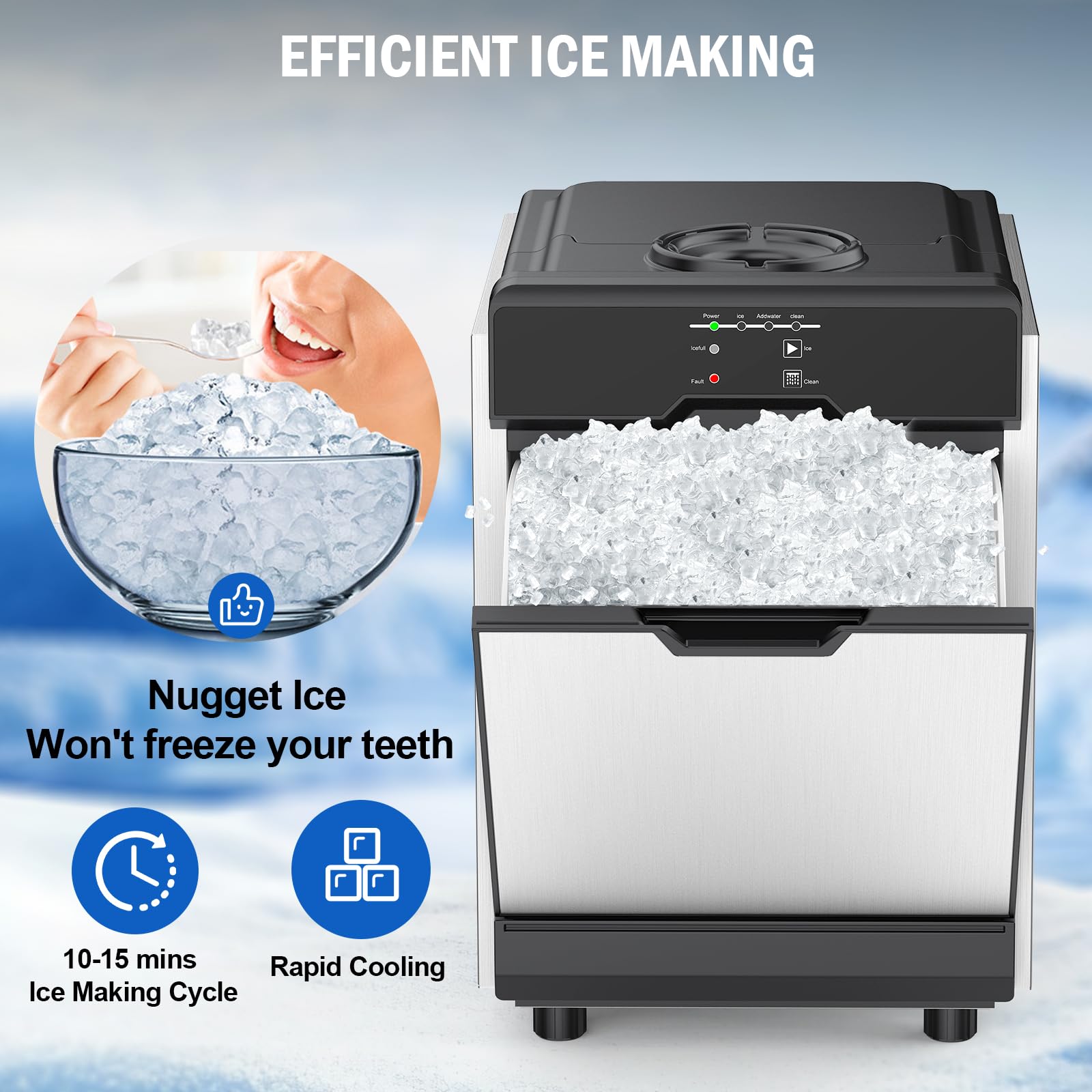 Nugget Ice Maker Countertop, 40 Lbs/Day With 10 Lbs Storage Bin, Freestanding/Countertop Ice Maker Machine Stainless Steel, Soft Chewable Pellet Ice Machine For Home Bar Kitchen Office, Self-Cleaning on Fridge.com - View 3