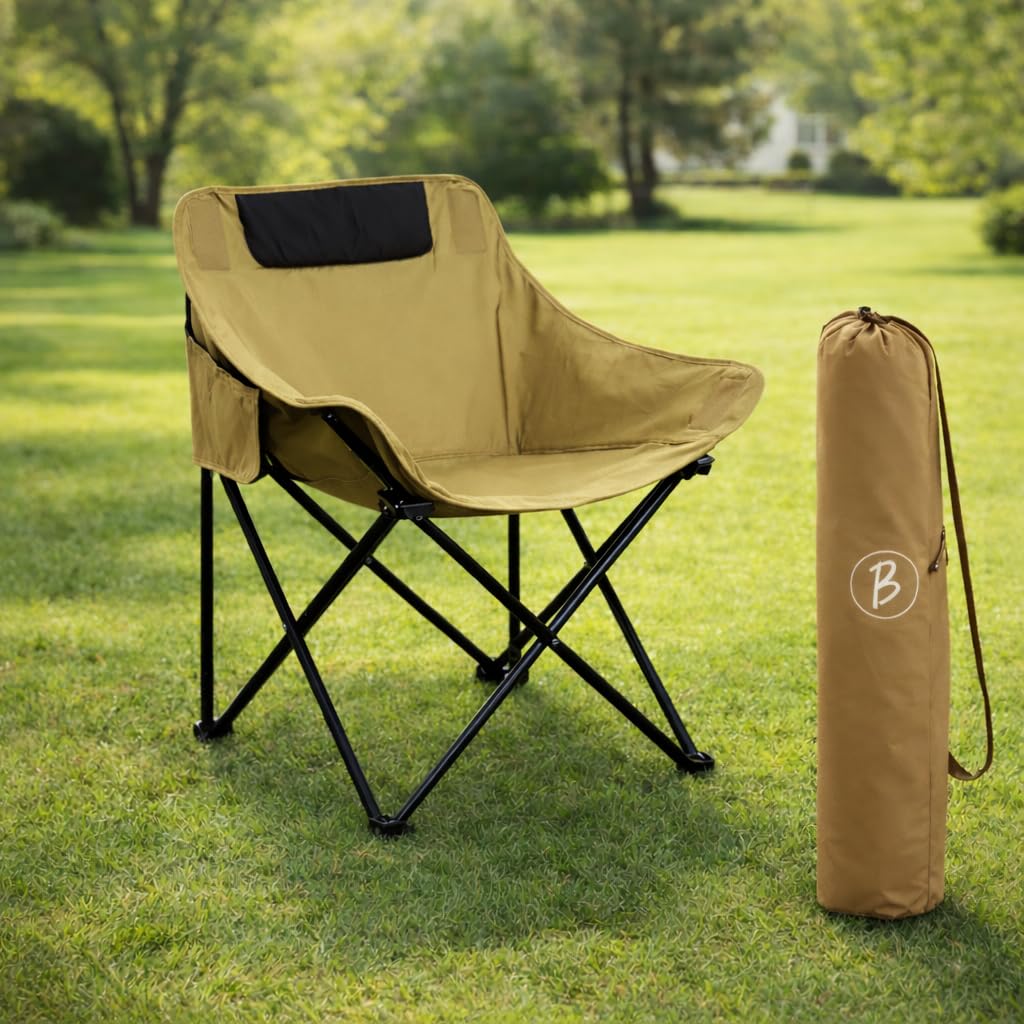 Foldable Camping Chair with Carry Bag, Portable Outdoor Folding Chair for Camping, Picnic, Garden and Travel, Heavy Duty Metal Frame.(FURNTR002_Khakhi)-image-49