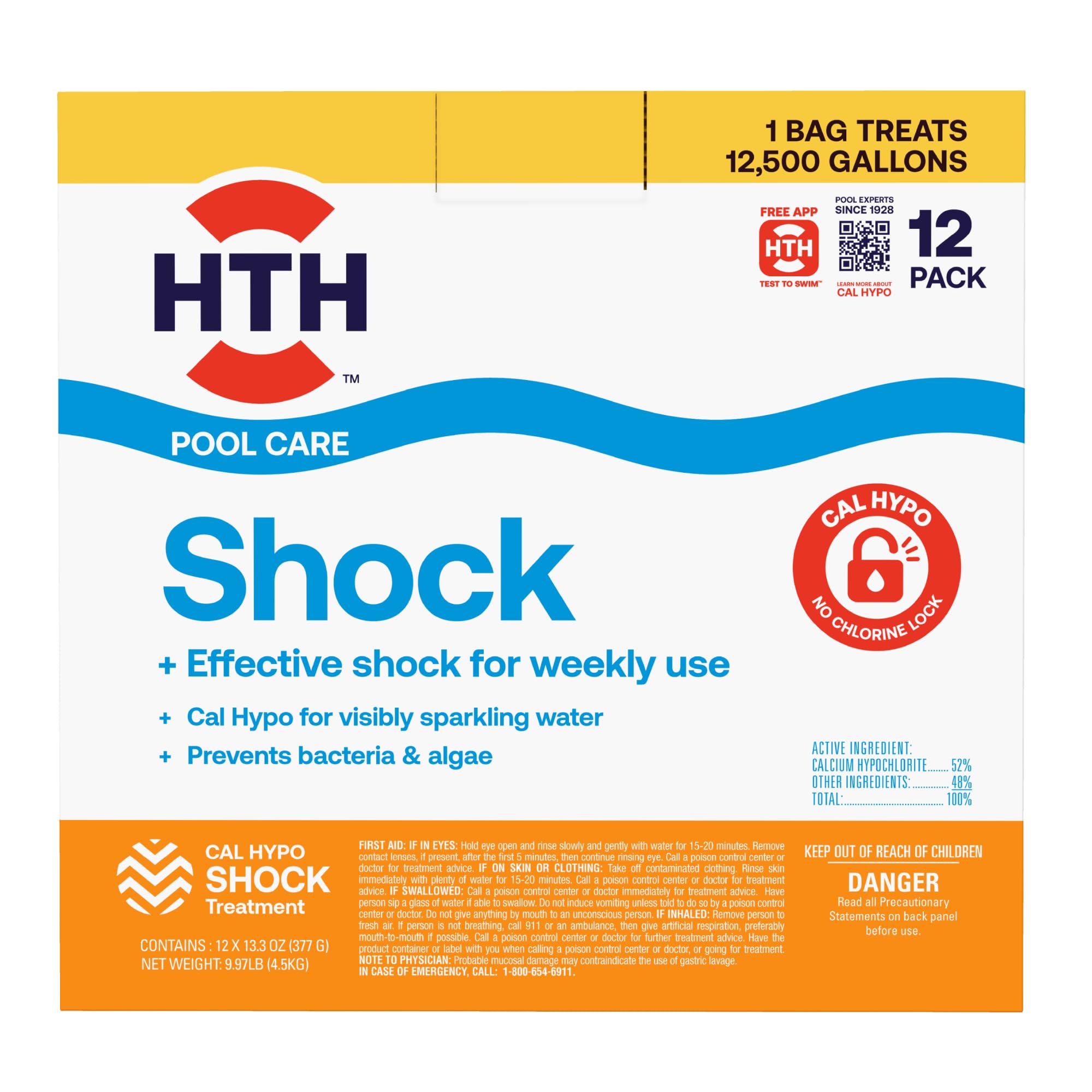 HTH 52025 Swimming Pool Care Shock, Cal Hypo Formula, 13.3oz (Pack of 12)