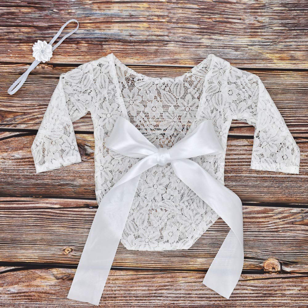 Blausky Newborn Baby Photography Props Photography Props Backless Romper with Bows Baby Clothing Newborn Photography Props Champagne - Image 3