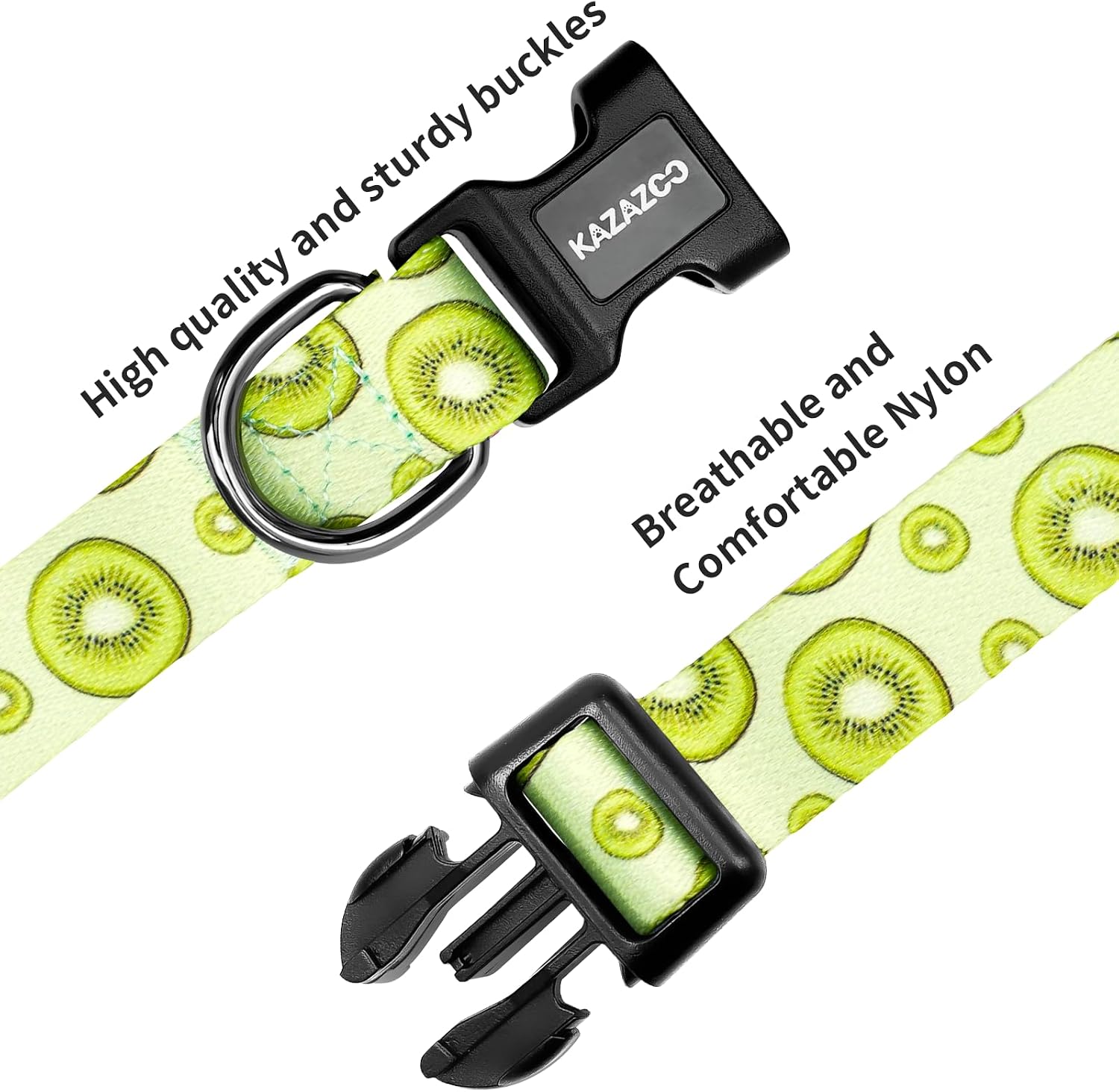 Kazazoo Dog Collar Cute and Soft Nylon Puppy Collar for Boy and Girl Dogs, Adjustable Dog Collars for Large Dogs, Kiwi Fruit-L image 5