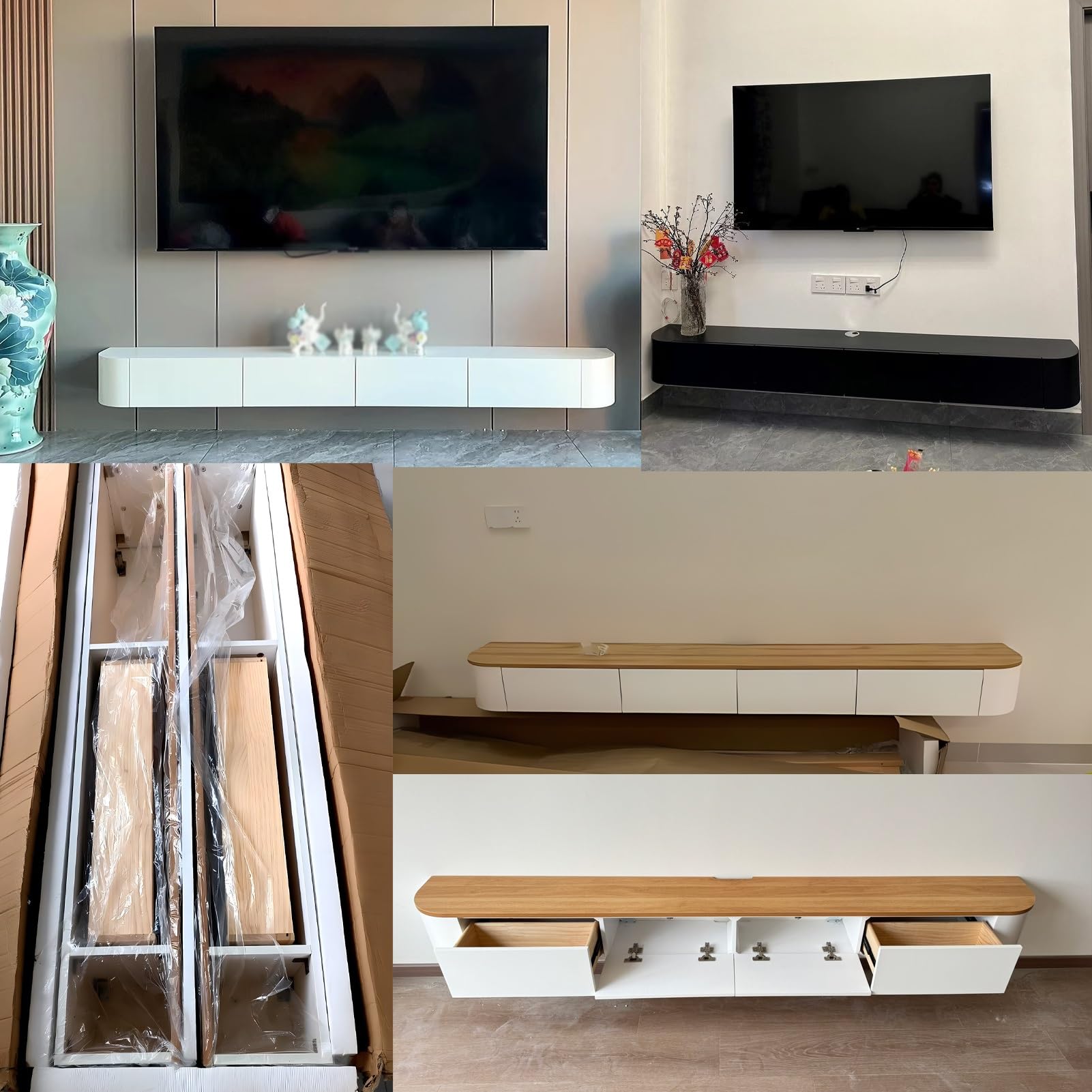Mueble TV Flotante con Almacenamieno, Mesa De Televisión Suspendida para Pared, Consola Multimedia con Puertas Y Estantes Gran Almacenamiento, Mesa para Salón, Mueble Moderno(Blanco,300cm)