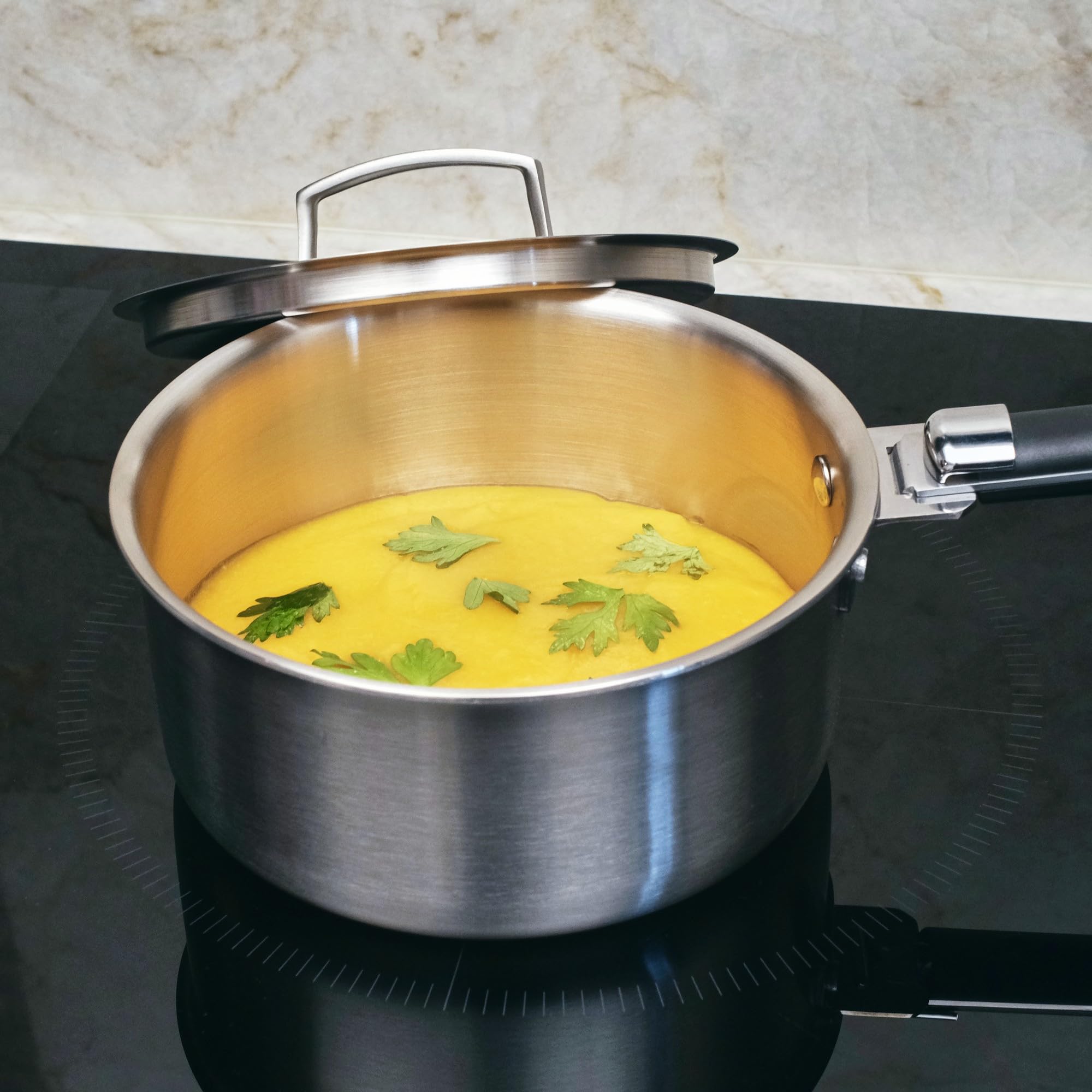Kamberg - Coffret 2 casseroles 18/20 cm - 2 manches amovibles - Acier inoxydable 18/10 Triply - Tous feux dont induction et four, Gris