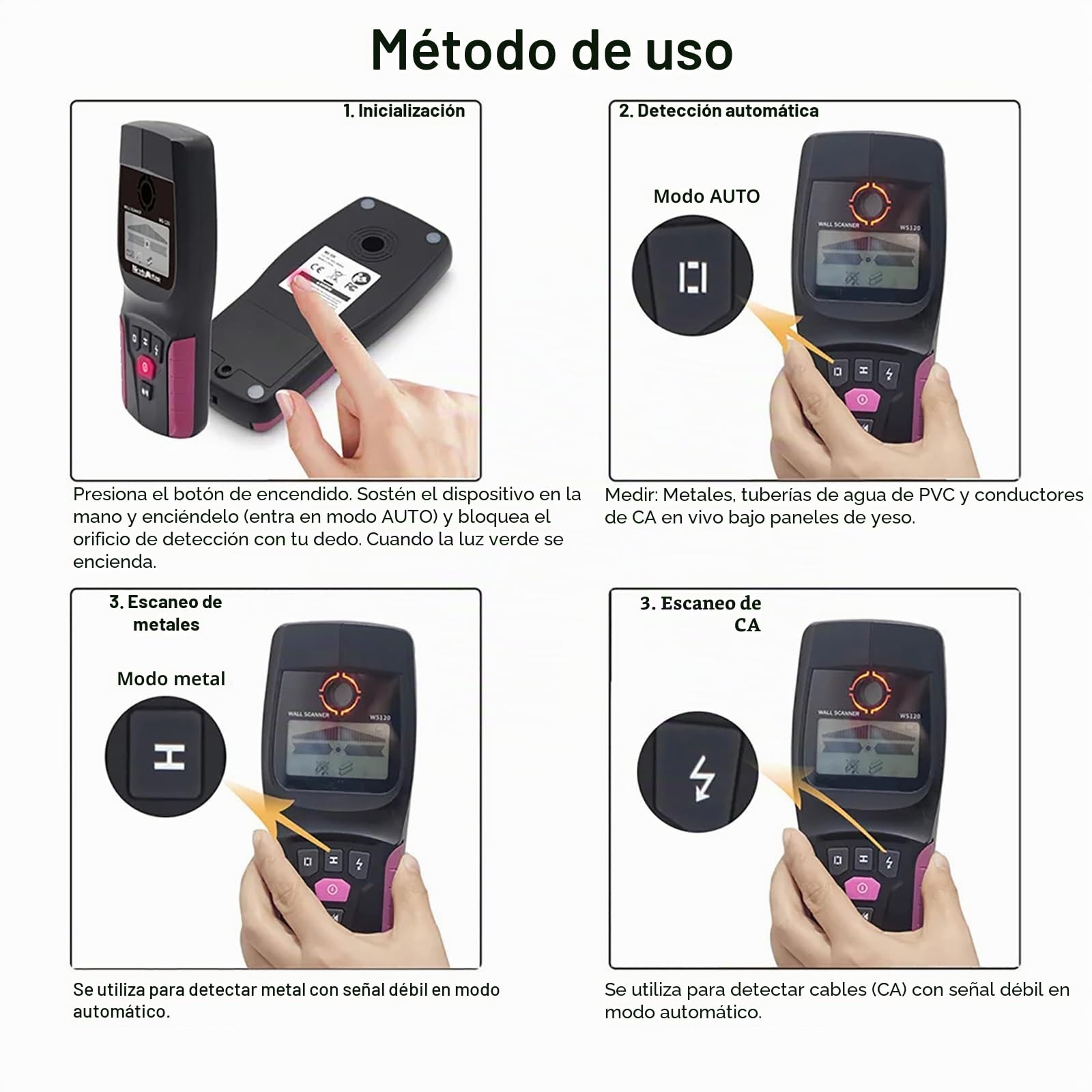 Detector De Pared, Escáner De Pared, Detector De Metales para Tuberías De Agua De PVC con Cables Y Cables En Tensión, Adecuado para Detectar Metales, Madera Y Cables De CA Ocultos En La Pared.
