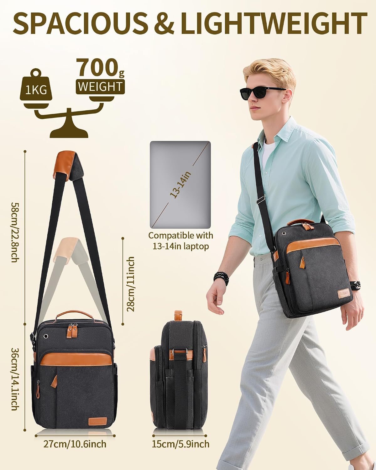 ESTARER Messenger Bag for Men 13-13.3inch