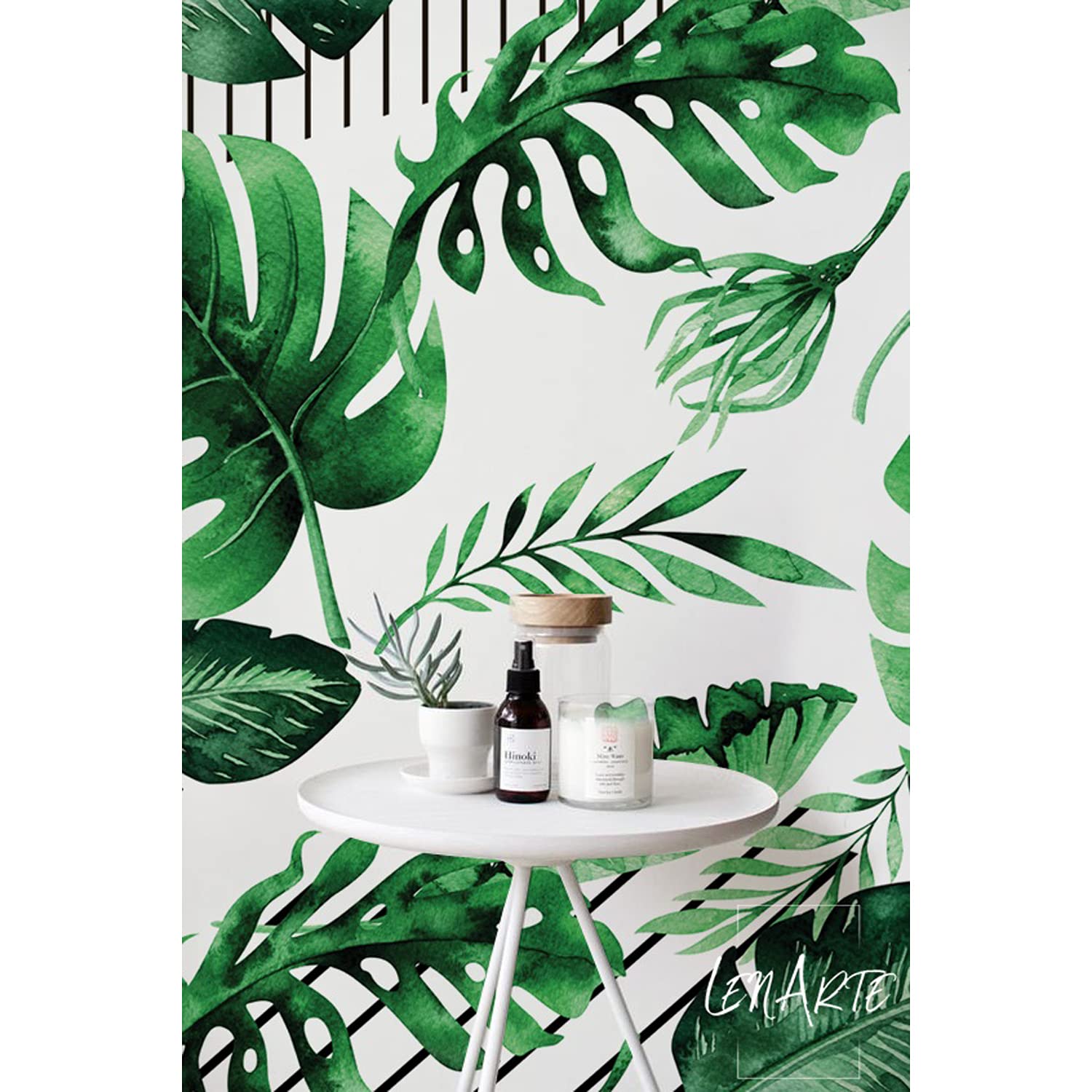 Papier peint mural 312x219cm décoration meuble chambre salon avec motif feuilles et rayures