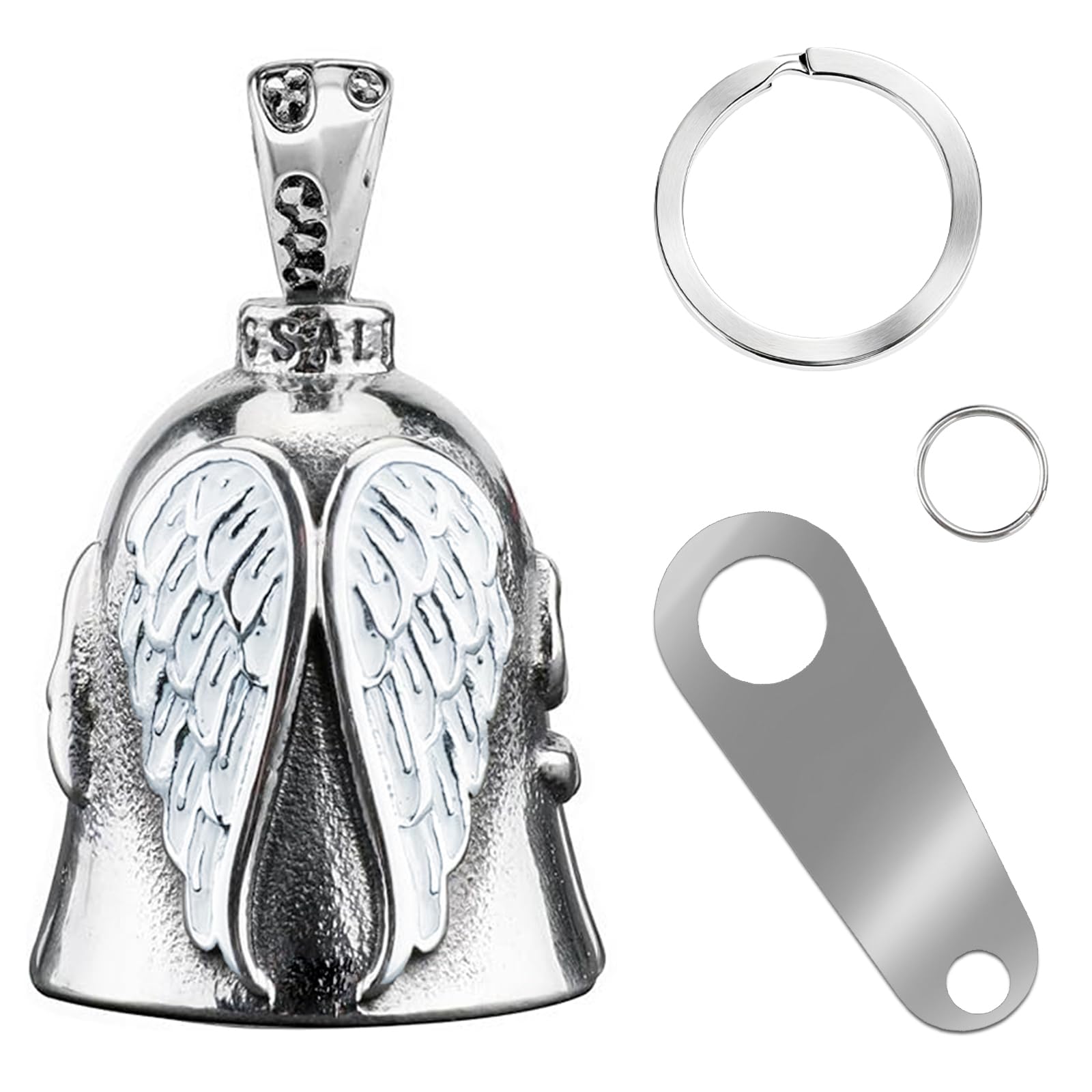 Vagcars Unisex Silver Guardian Bell For Motorbikes, Angel Luck Charm Biker Bell With Keychain, Zinc Alloy Portable Motorcycle Guardian Bell, Outdoor Riding Accessories, Gifts For Biking Enthusiasts (Silver)