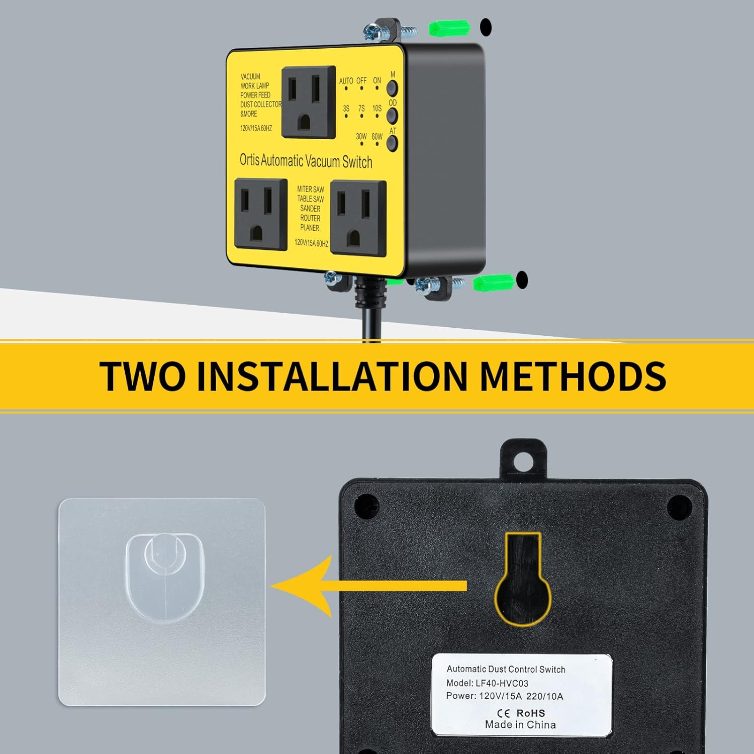 Diagram illustrating two installation methods for the Ortis Automatic Vacuum Switch