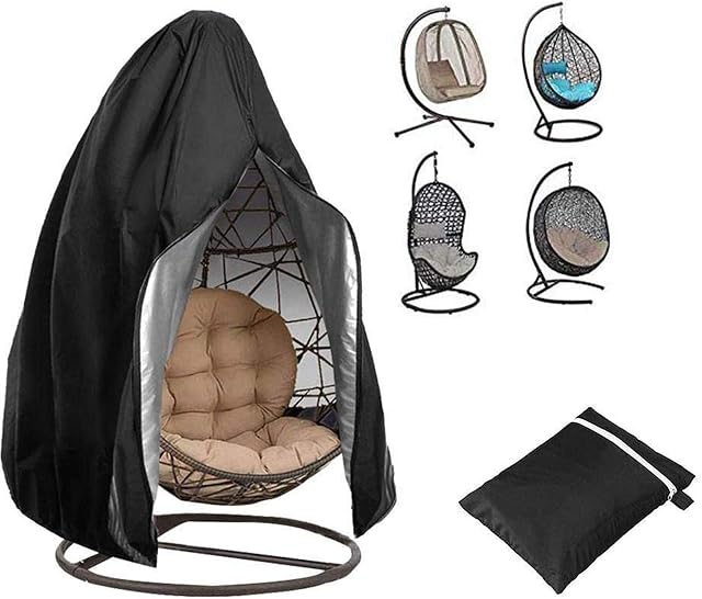Patio Hanging Chair Cover - Egg Swing Cocoon Chair Cover with Zipper, Outdoor Waterproof Windproof Durable Heavy Duty Garden Furniture Protector, 190x115cm