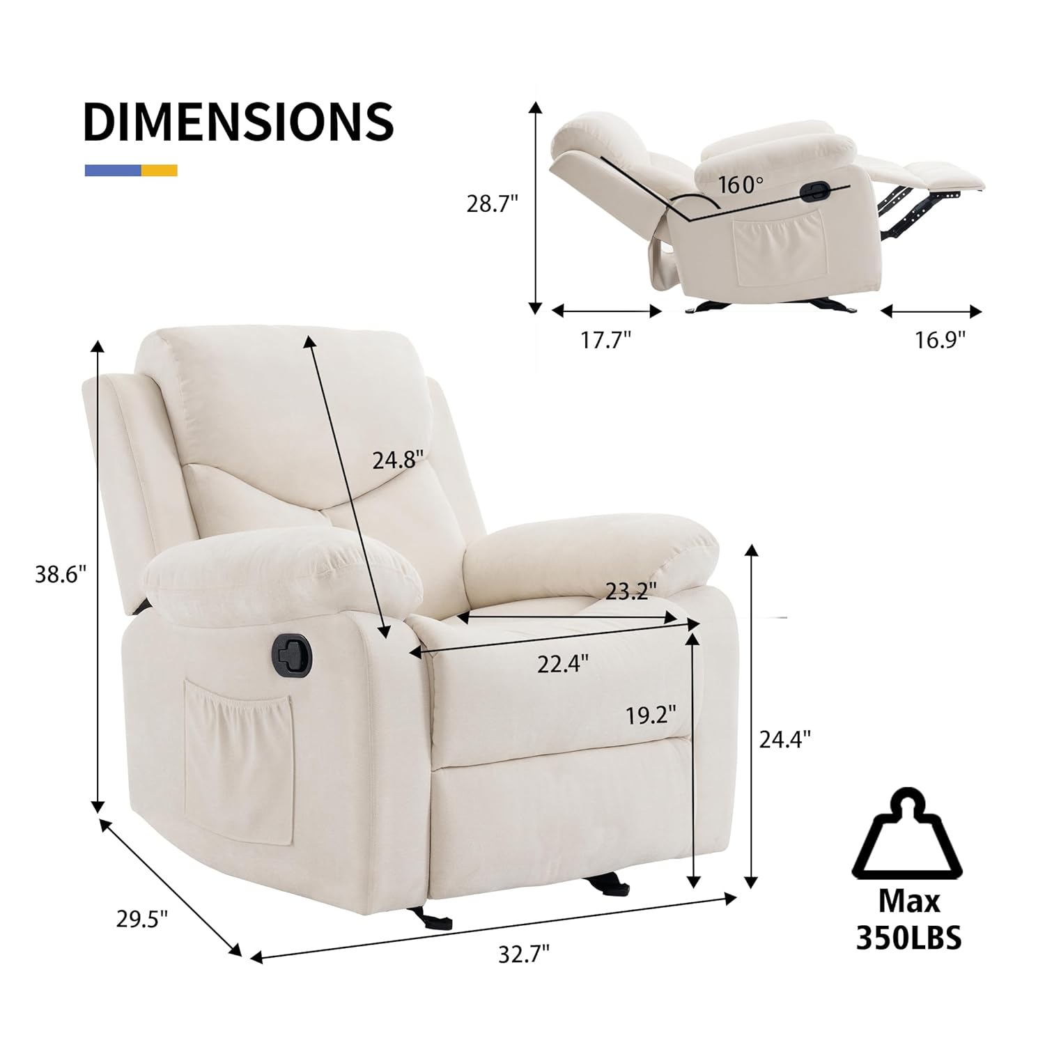 Sftaiyou Manual Rocker Recliner Massage Chair for Adults,Overstuffed Glider Rocking Recliner Fabric Chair for Living Room,Upholstered Soft Reclining Chair with Side Pockets (Beige) Sftaiyou Manual Rocker Recliner Massage Chair for Adults,Overstuffed Glider Rocking Recliner Fabric Chair for Living Room,Upholstered Soft Reclining Chair with Side Pockets (Beige)