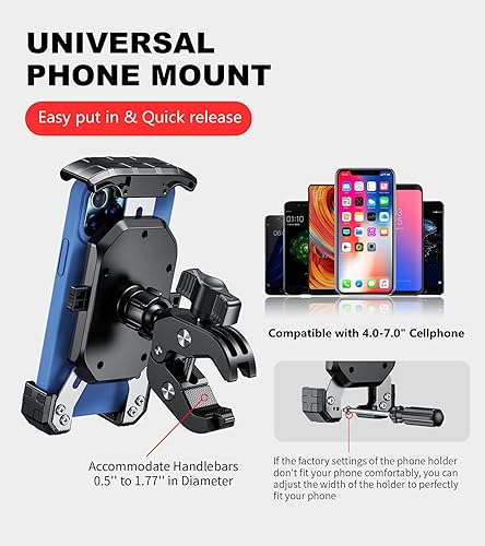 Miniatura 7 de Kewig Soporte de teléfono para motocicleta, soporte de teléfono para bicicleta, abrazadera de manubrio de instalación rápida, soporte de teléfono de