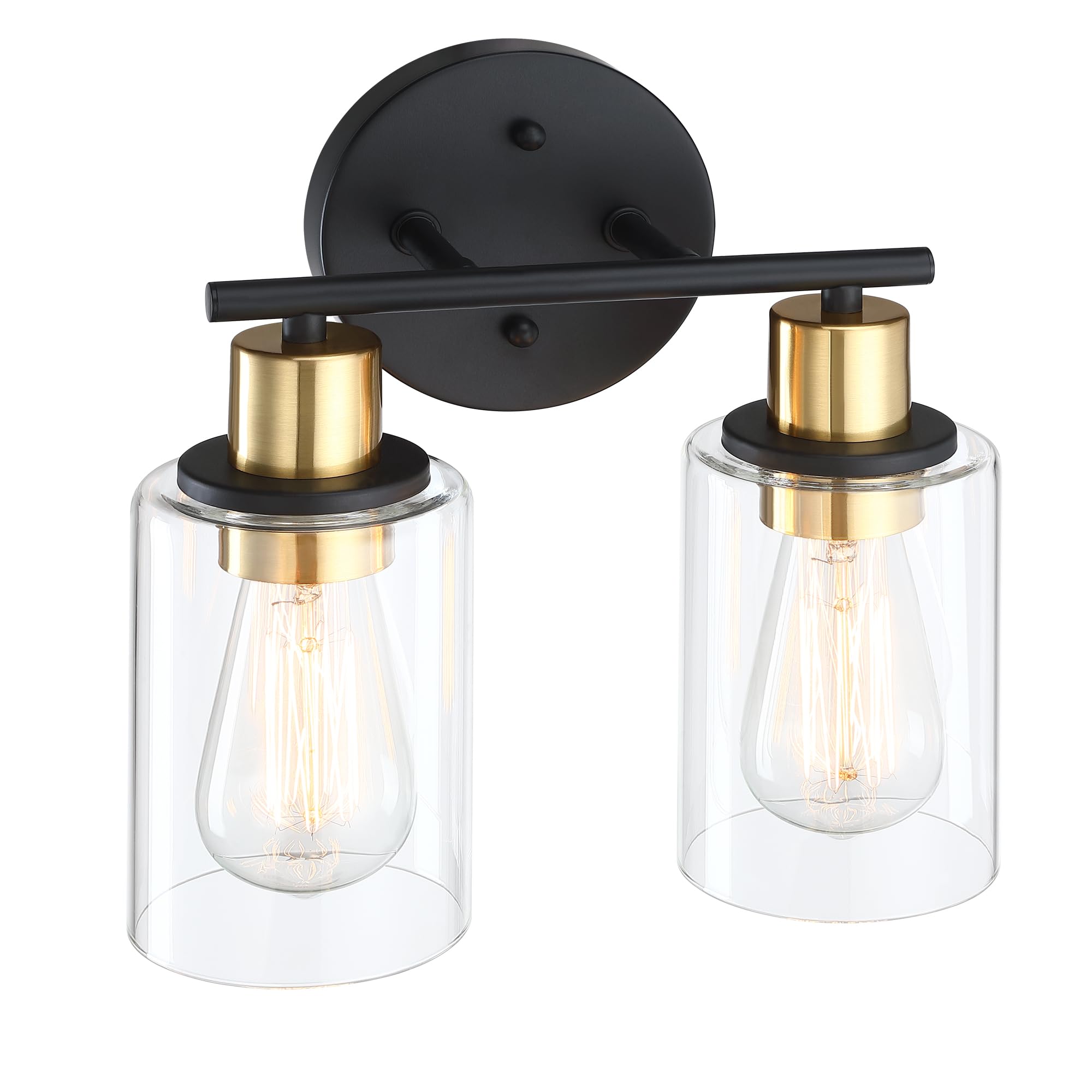 Photo 1 of 2-Light Bathroom Light Fixture, Black & Gold Bathroom Vanity Light with Clear Glass Shade Including E26 Medium Base, Bulb NOT Included, Vanity Light Over Mirror