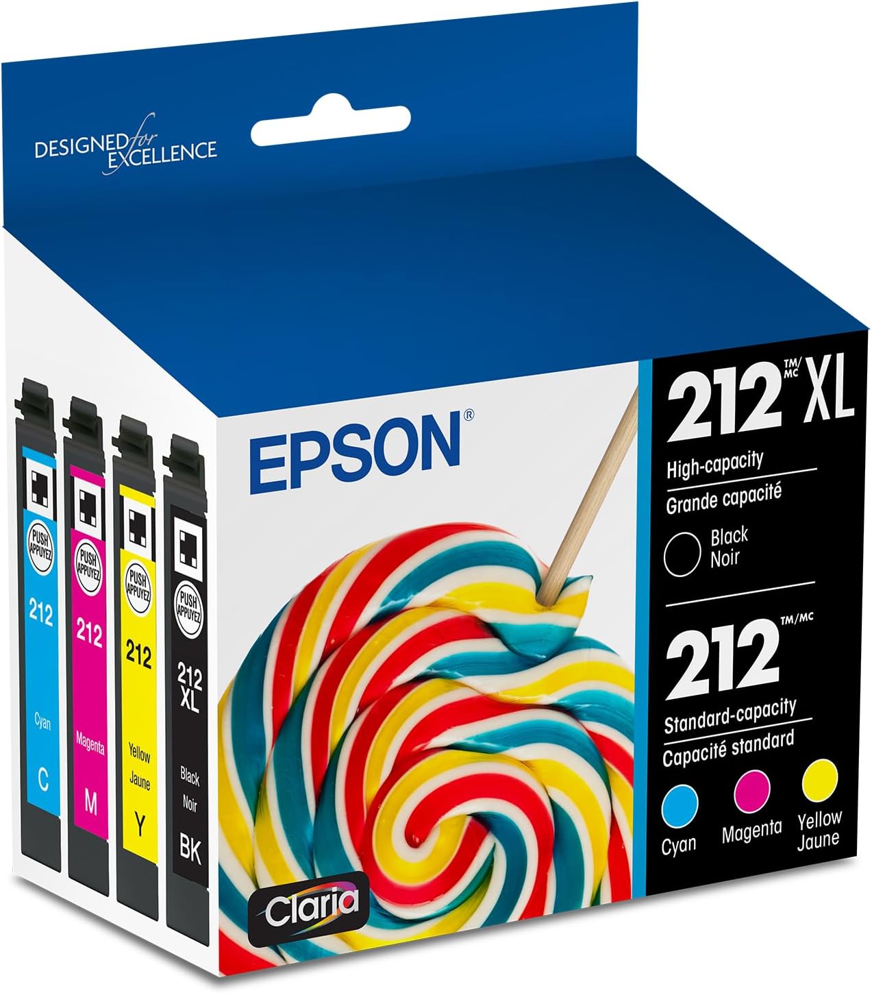 EPSON T212 Claria -Ink High Capacity Black & Standard Color -Cartridge Combo Pack (T212XL-BCS) for select Epson Expression and WorkForce Printers