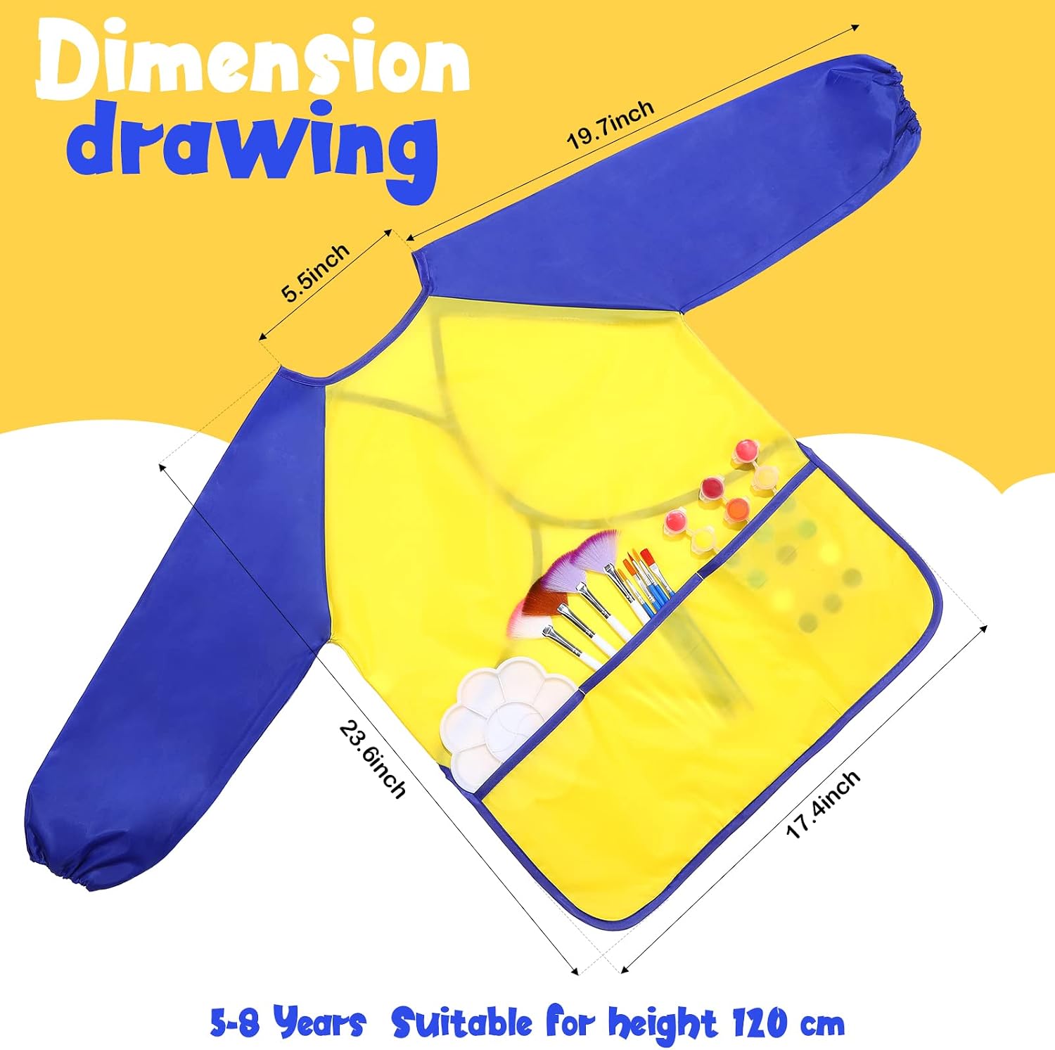 Haysandy 12 Pcs Smocks for Kids Art Smocks for Kids Paint Colorful Children Aprons Artist Painting with Long Sleeve and 3 Pockets for Age 3-8 Years