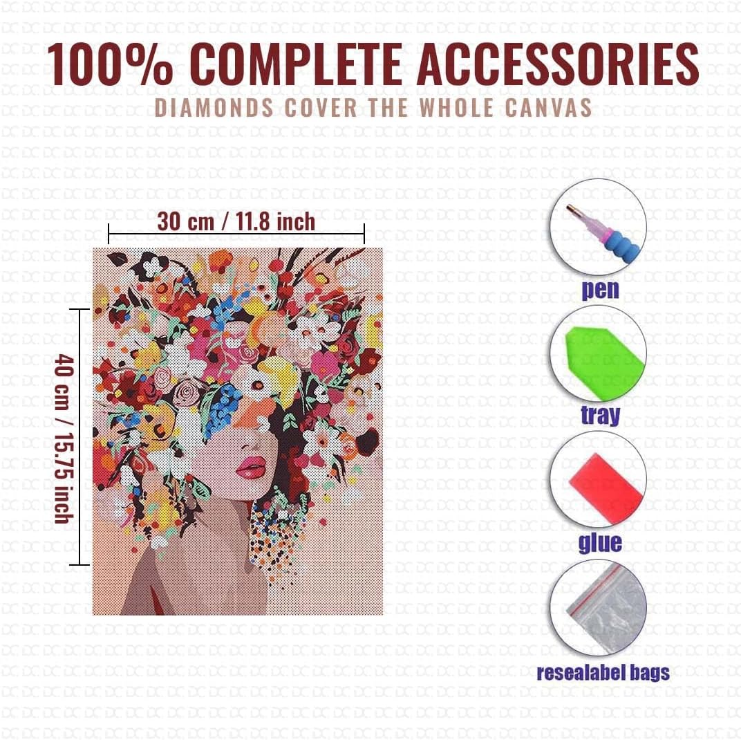 Retailio 5D Diamond Painting by Number Kits Full Drill Rhinestone Embroidery Cross Stitch Pictures Arts Craft for Home Wall Decor,Flower Girl-11.8x15.8In