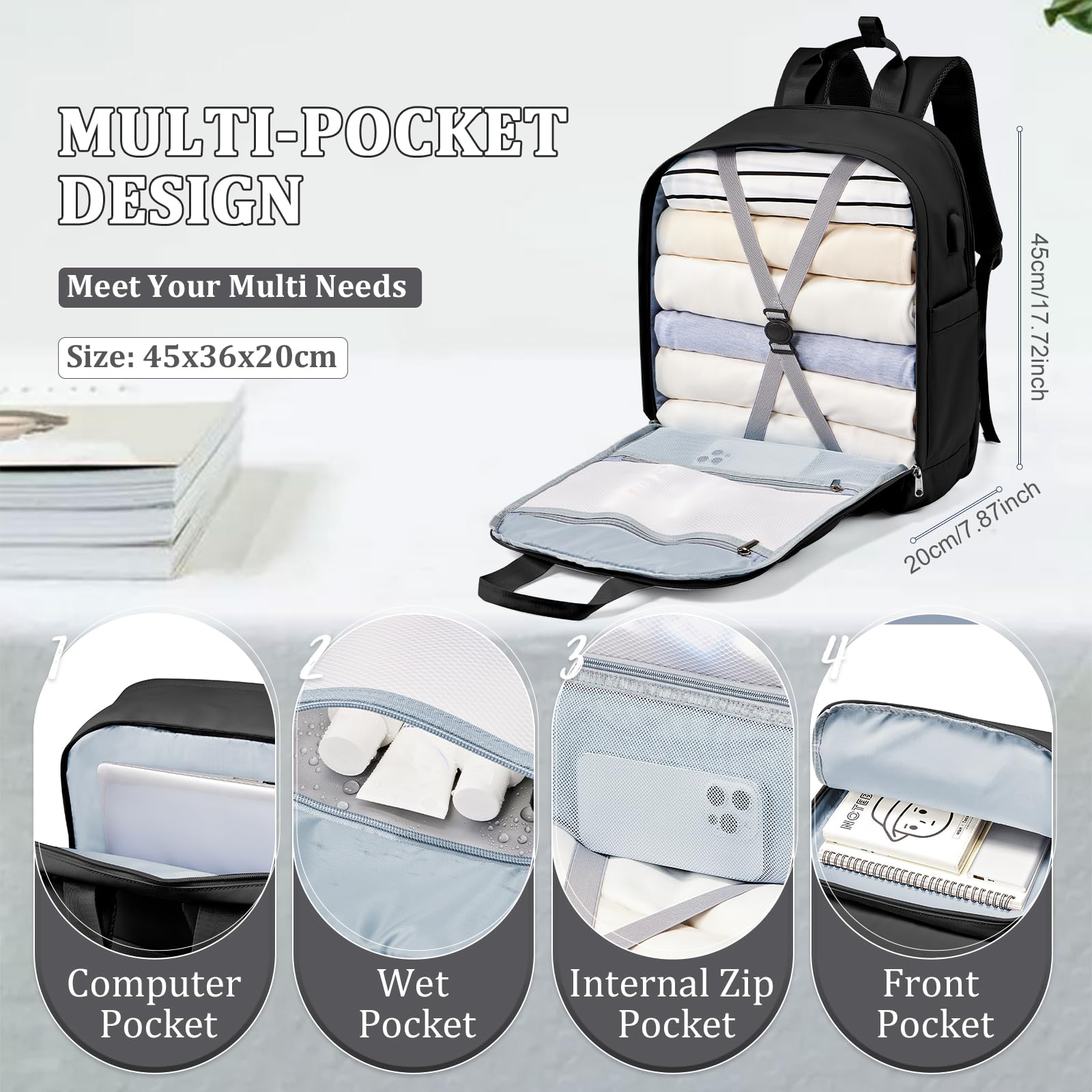 SZLX Borse da Cabina per Easyjet 45x36x20 Zaino da Viaggio Donna Ryanair 40x20x25 Bagaglio a Mano con porta usb zaino da viaggio aereo bagaglio a mano zaino per laptop Casual Daypack