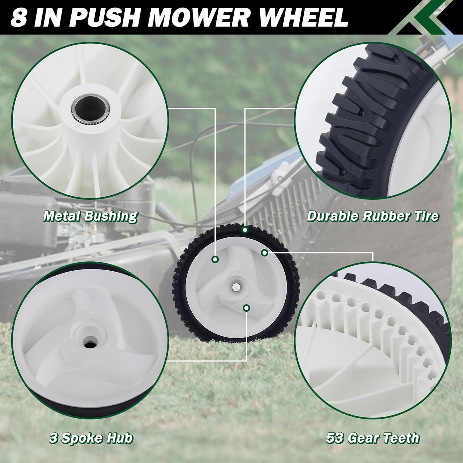 CheeMuii 532403111 Lawn Mower Wheels 4 Pack 8" Push Mower Front Drive Wheels Replace for 583719501 532402657 194231X460 401274X460 532403111 etc