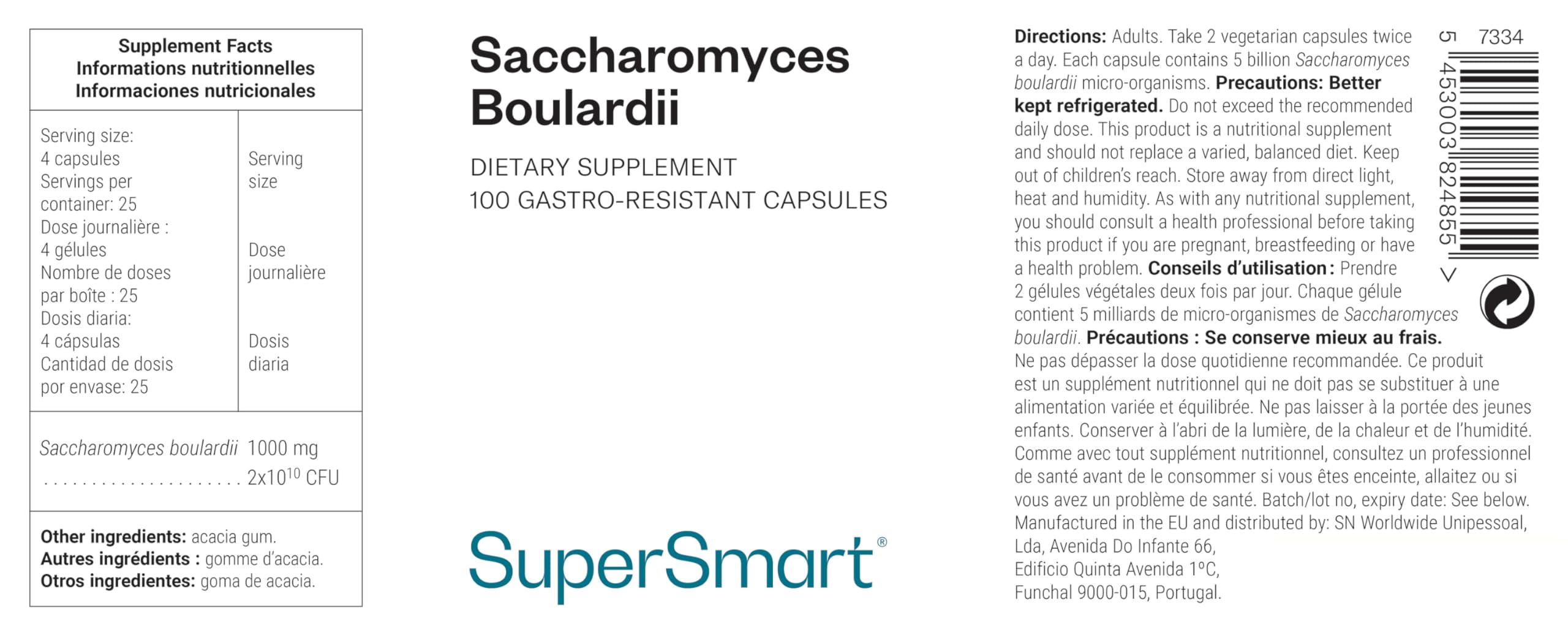 Saccharomyces Boulardii - 20 Milliards d’UFC - Probiotique - SuperSmart | Contribue à Rééquilibrer la Flore Intestinale et à Réduire les troubles digestifs - Ultra Levure - Vegan - DrCaps™