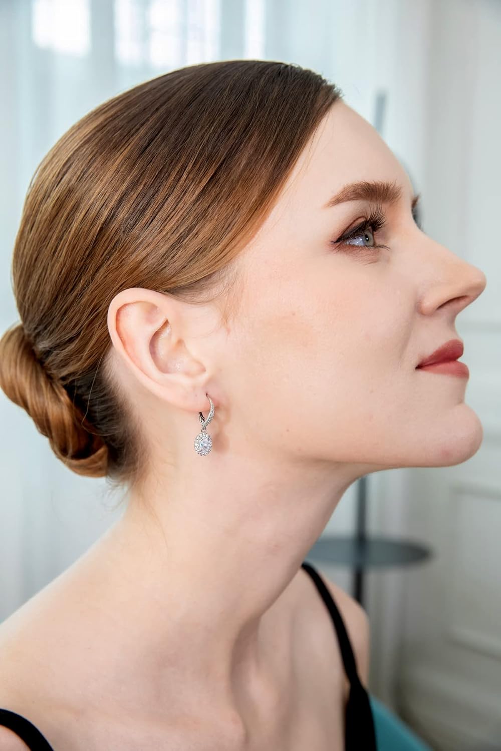 Dangle Earrings for Women Sterling Silver Trendy Genuine & Synthetic Gemstone Birthstone Oval Halo Leverback Drop Earring - Image 2