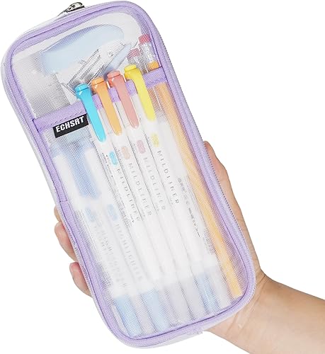 Miniatura 8 de ECHSRT Estuche para lápices de malla resistente al agua con cremallera, estuche de rejilla transparente para la escuela, la oficina y los viajes, 2