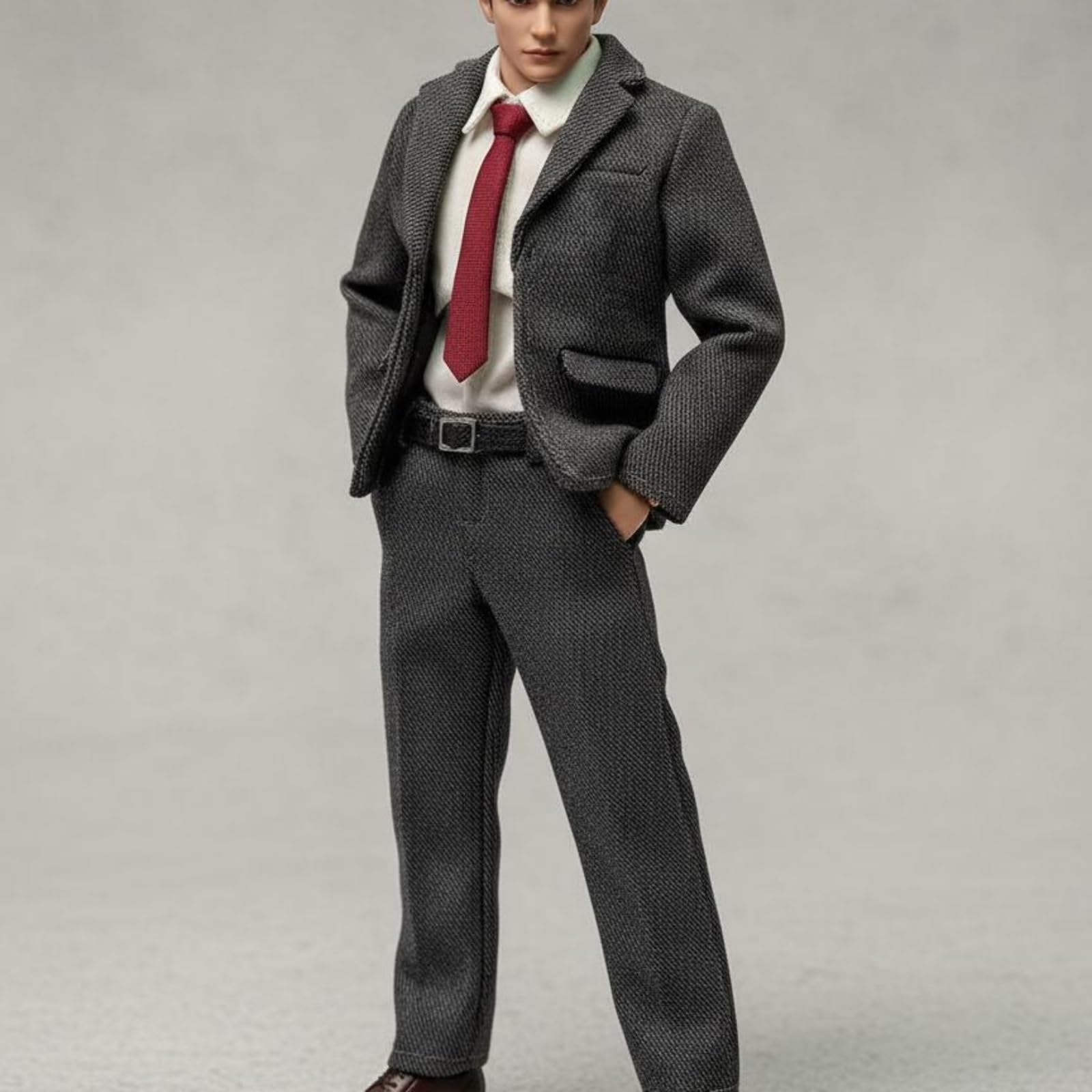 Traje Formal para Muñeco Articulado Ropa de Figura 1/12 con Chaqueta Pantalón Camisa y de Tela Cosida con Solapas y Cinturón Adecuado para Fotografía
